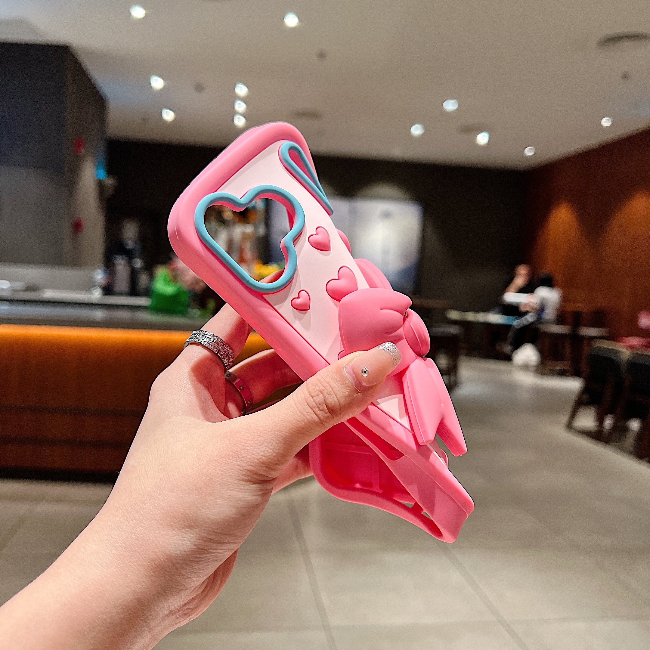 Pink Heart With Bow Stand Silicon Phone Cases For iPhone