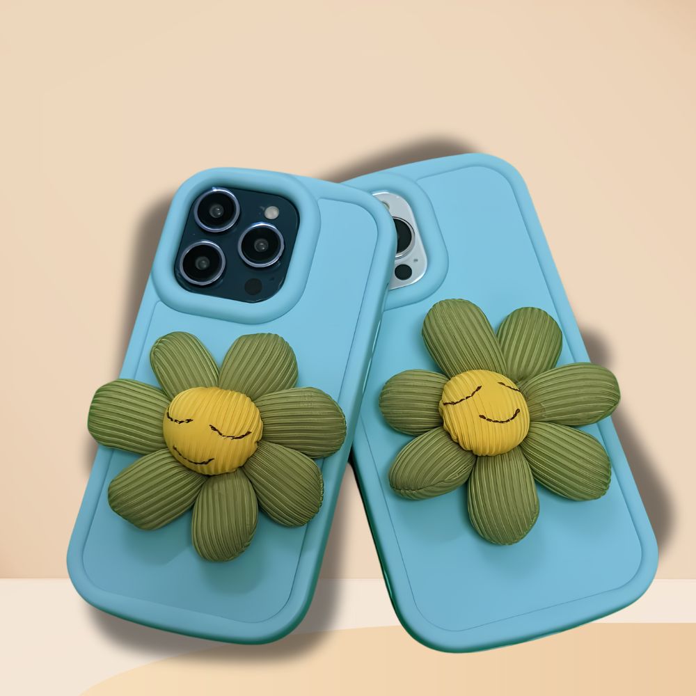 Bright Blue Silicon With Sunflower Phone Cases