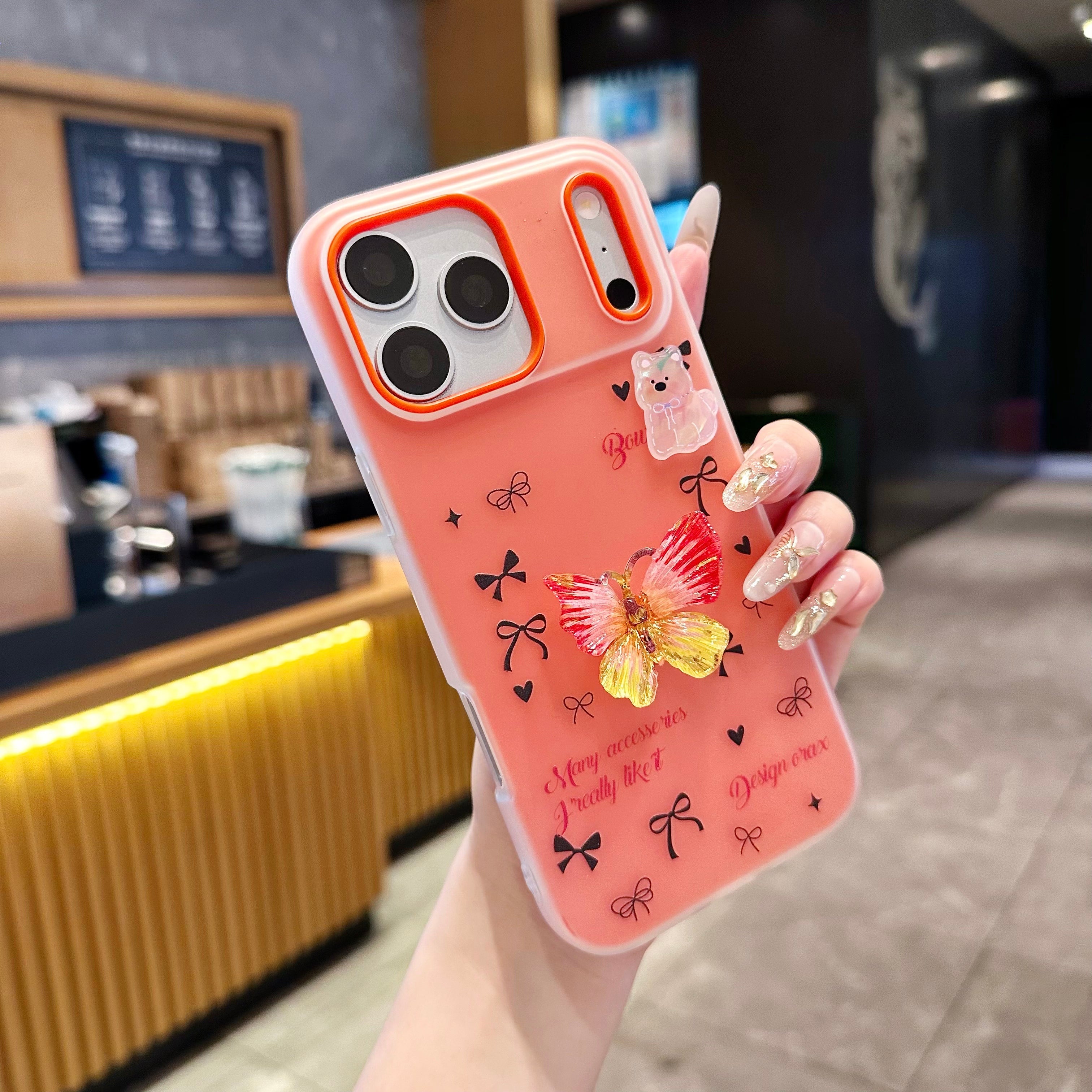 Sunbeam Flutter Aesthetic Luxury Yellow Butterfly & Bear Motif Silicone Phone Case