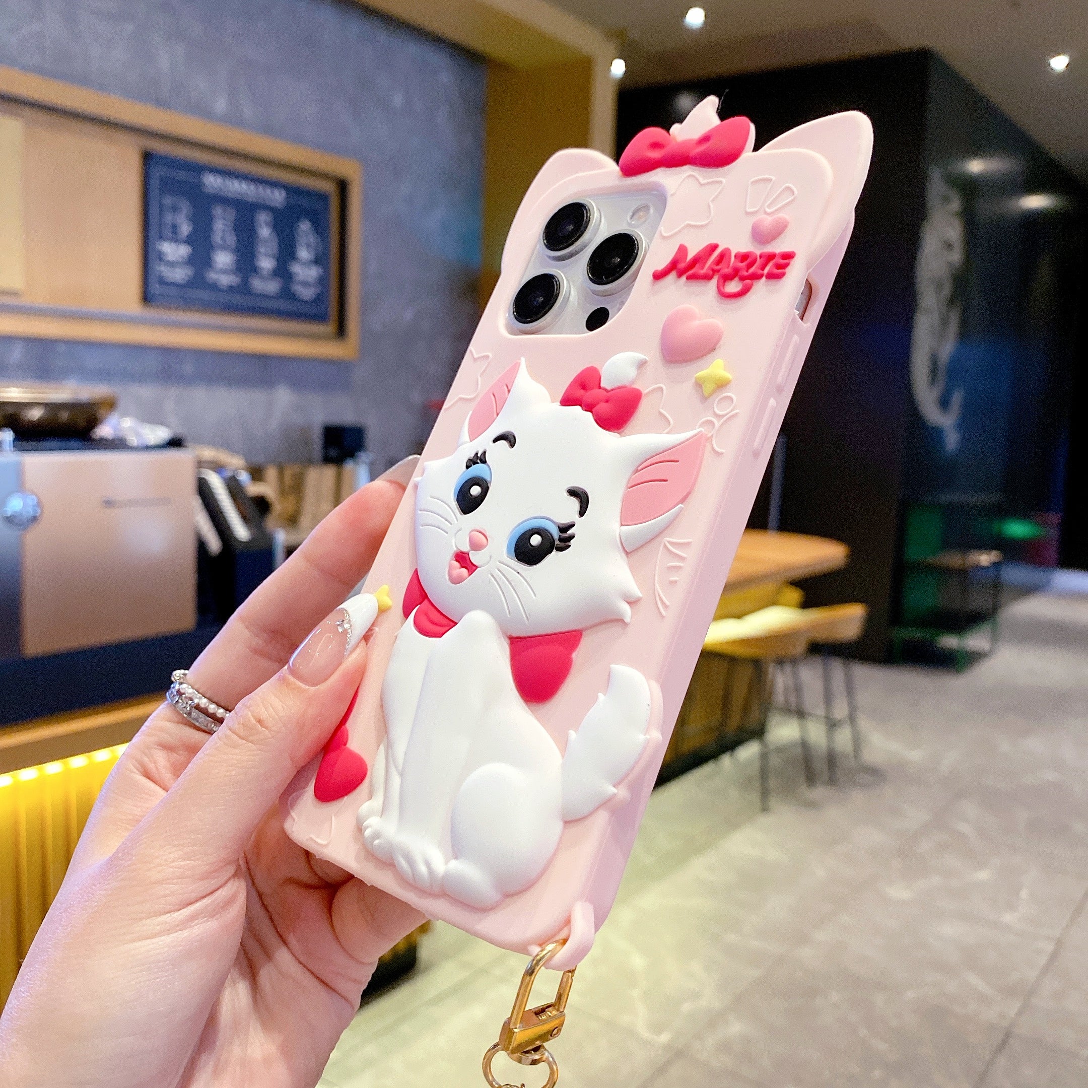 Disney Marie Cat With Fur Charm Silicon Phone Cases