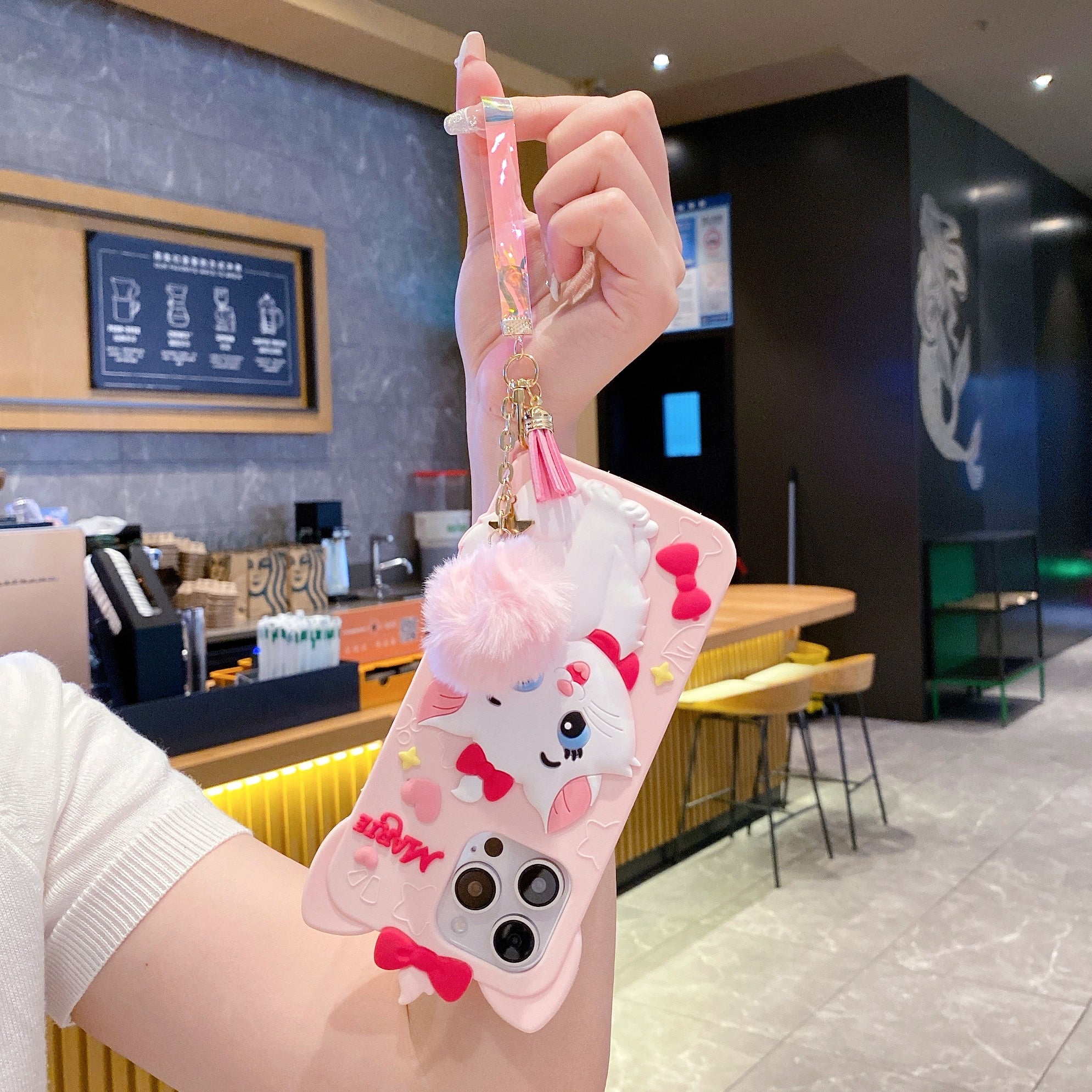 Disney Marie Cat With Fur Charm Silicon Phone Cases