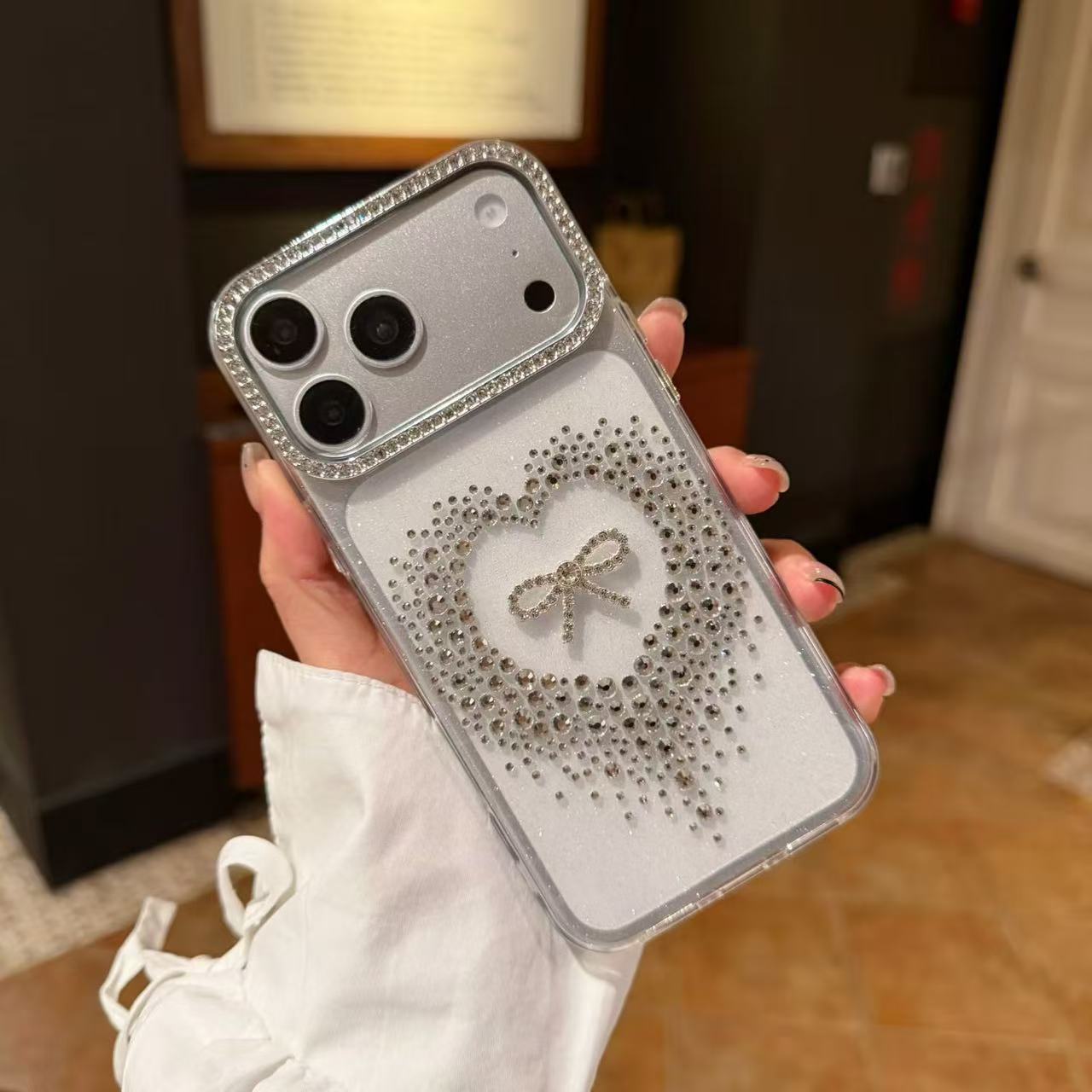 Stardust Heart Shimmer Case Luxury Silver Ribbon & Glitter Shield