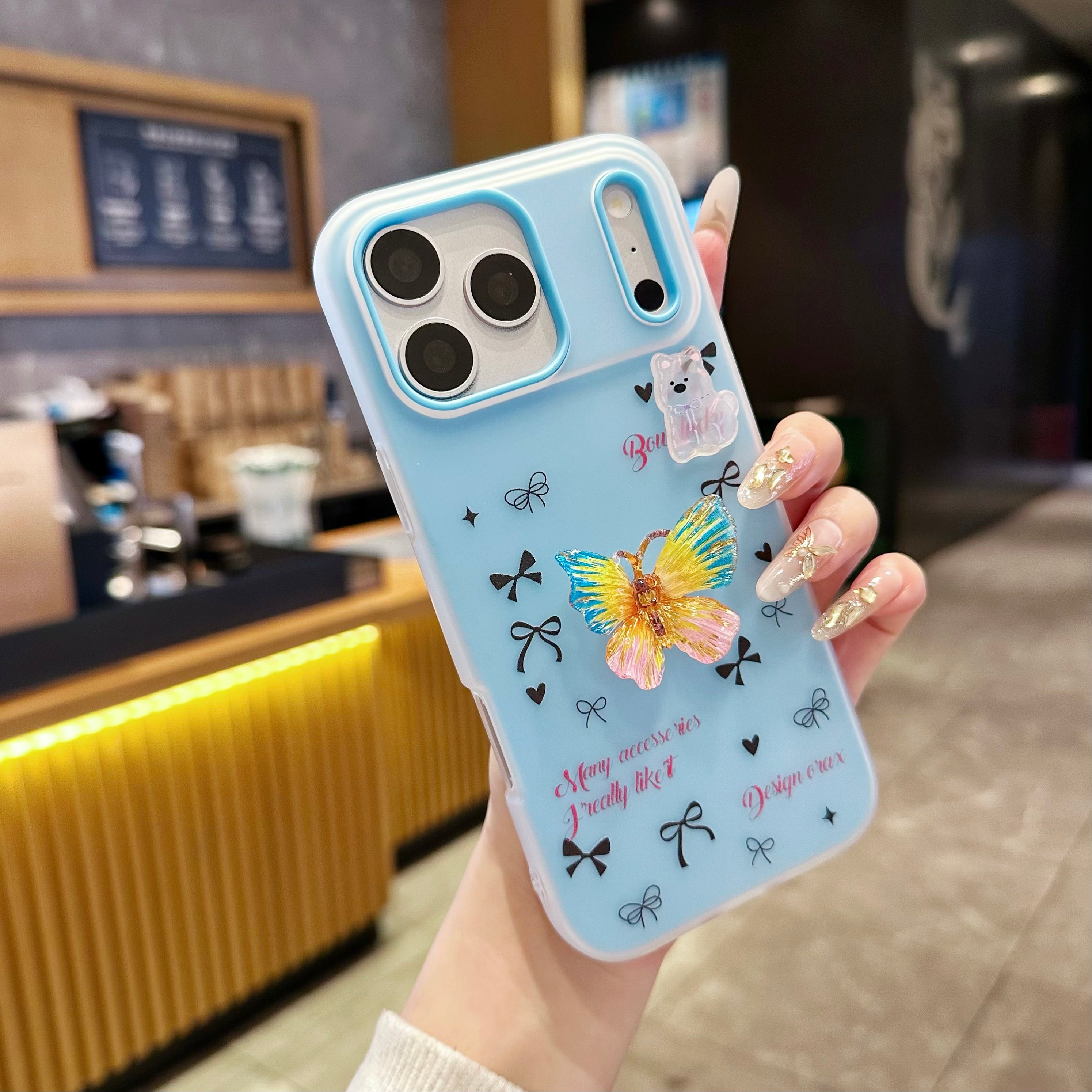 Sky Blue Flutter Coquette Luxury Handcrafted Butterfly & Bow Motif Silicone Phone Case