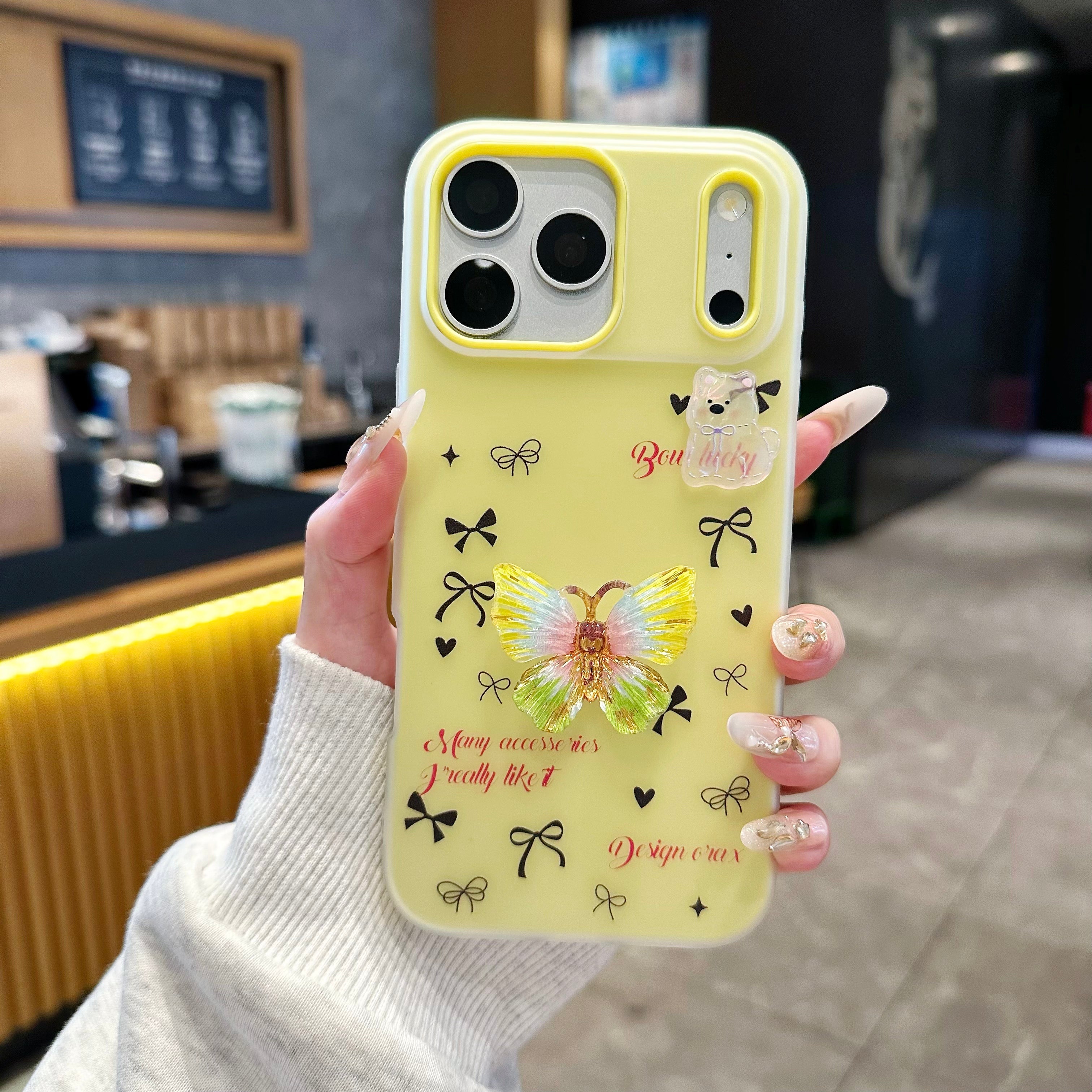 Desert Bloom Butterfly 3D Golden Wing & Blossom Shield Silicone Phone Case