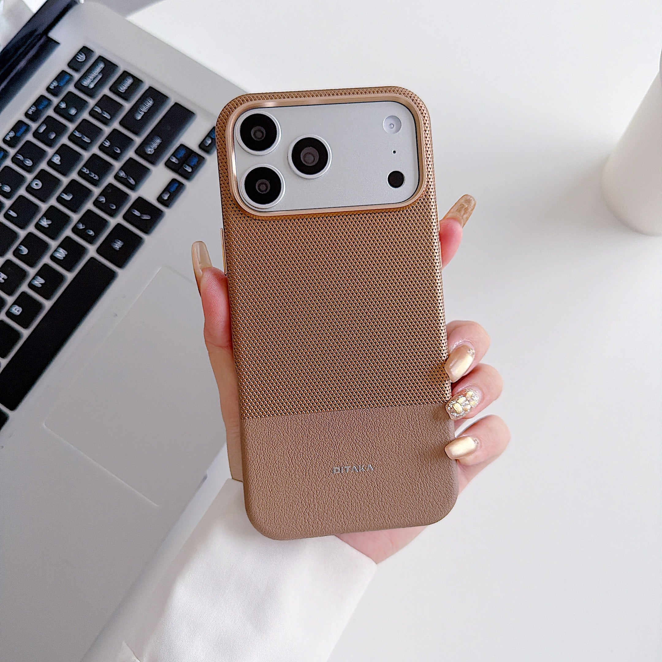 Brown Metro Weave Executive Case Luxury Dual-Texture Vegan Leather Shield