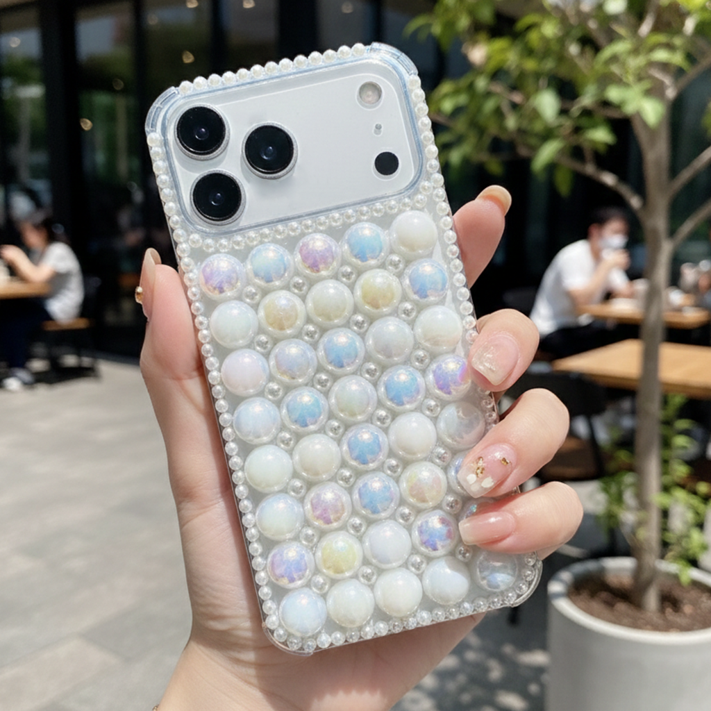 Mermaid Core Pearl Case - Glow-in-the-Light Bubble Texture with Pearl Camera Guard Phone Case For iPhone 16 pro