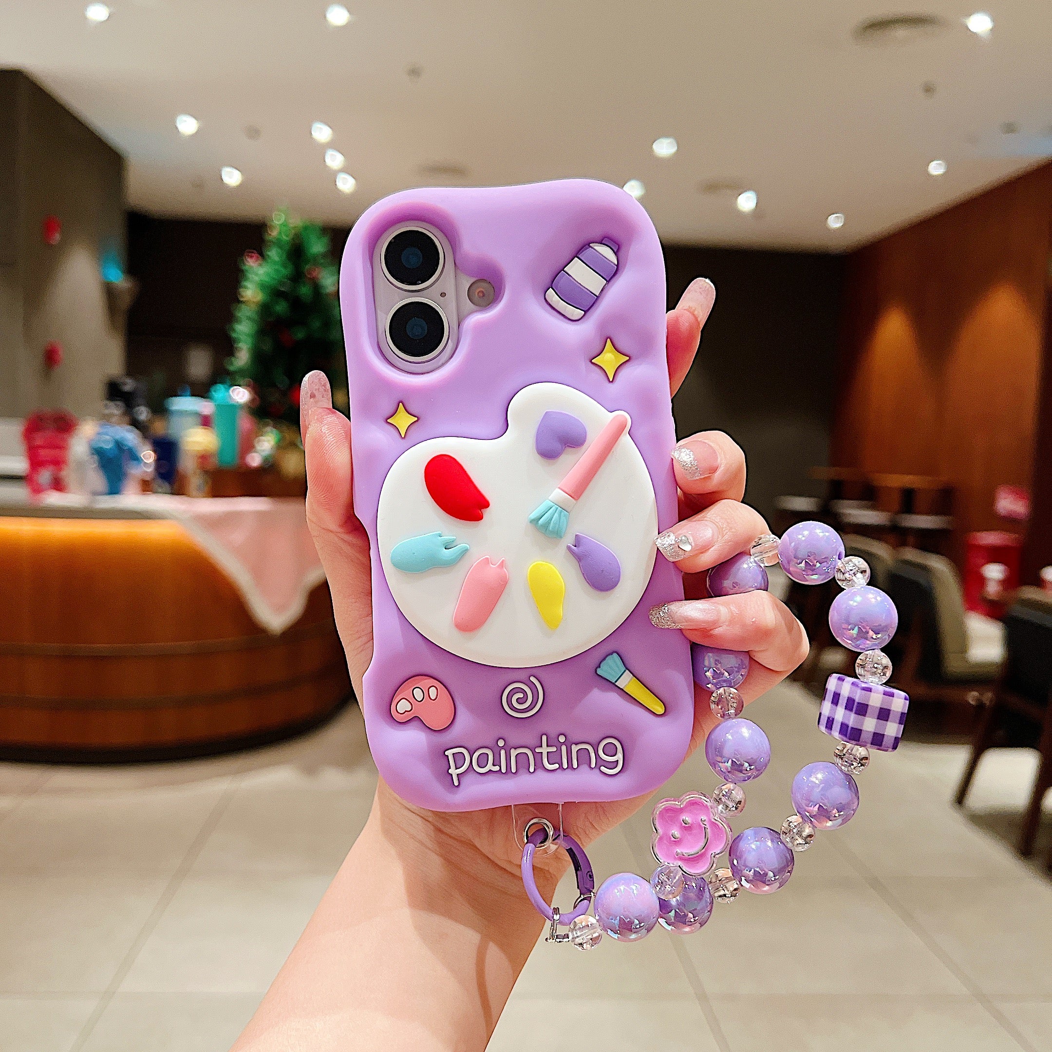 Purple Artist Palette 3D Phone Case - Kawaii Painting Theme Case With Beaded Charm