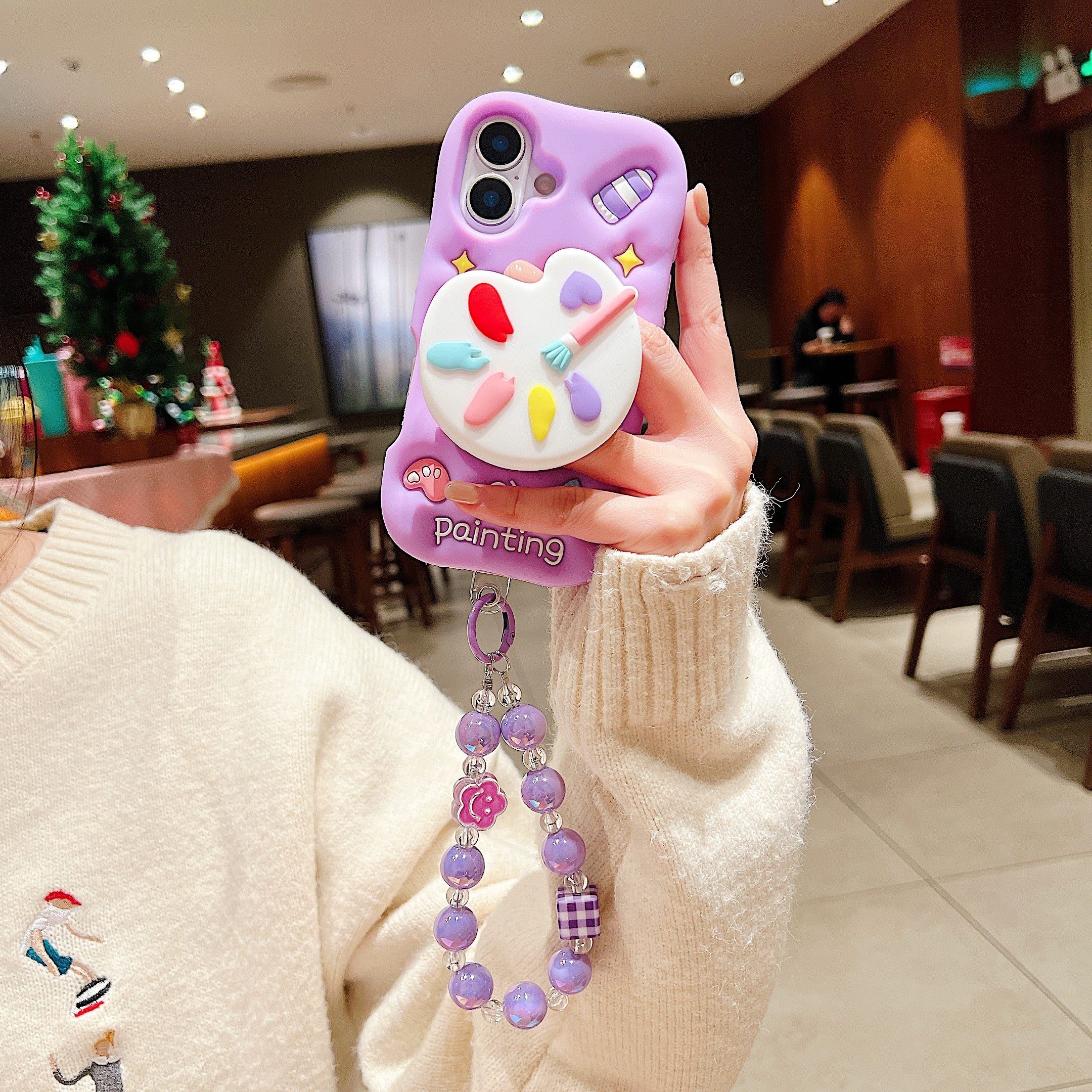 Purple Artist Palette 3D Phone Case - Kawaii Painting Theme Case With Beaded Charm