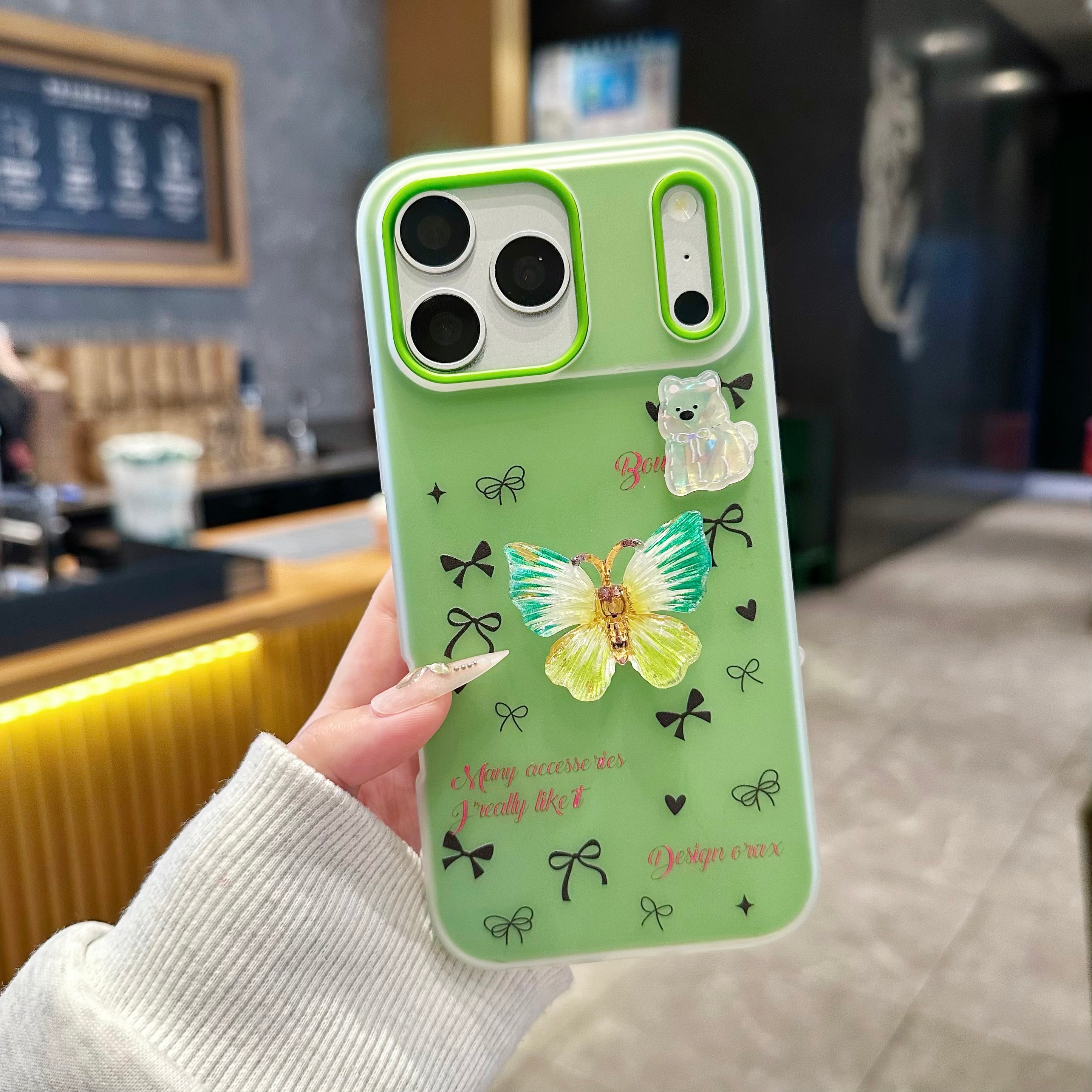 Matcha Flutter Dream Coquette Luxury Handcrafted Butterfly & Bow Motif Silicone Phone Case