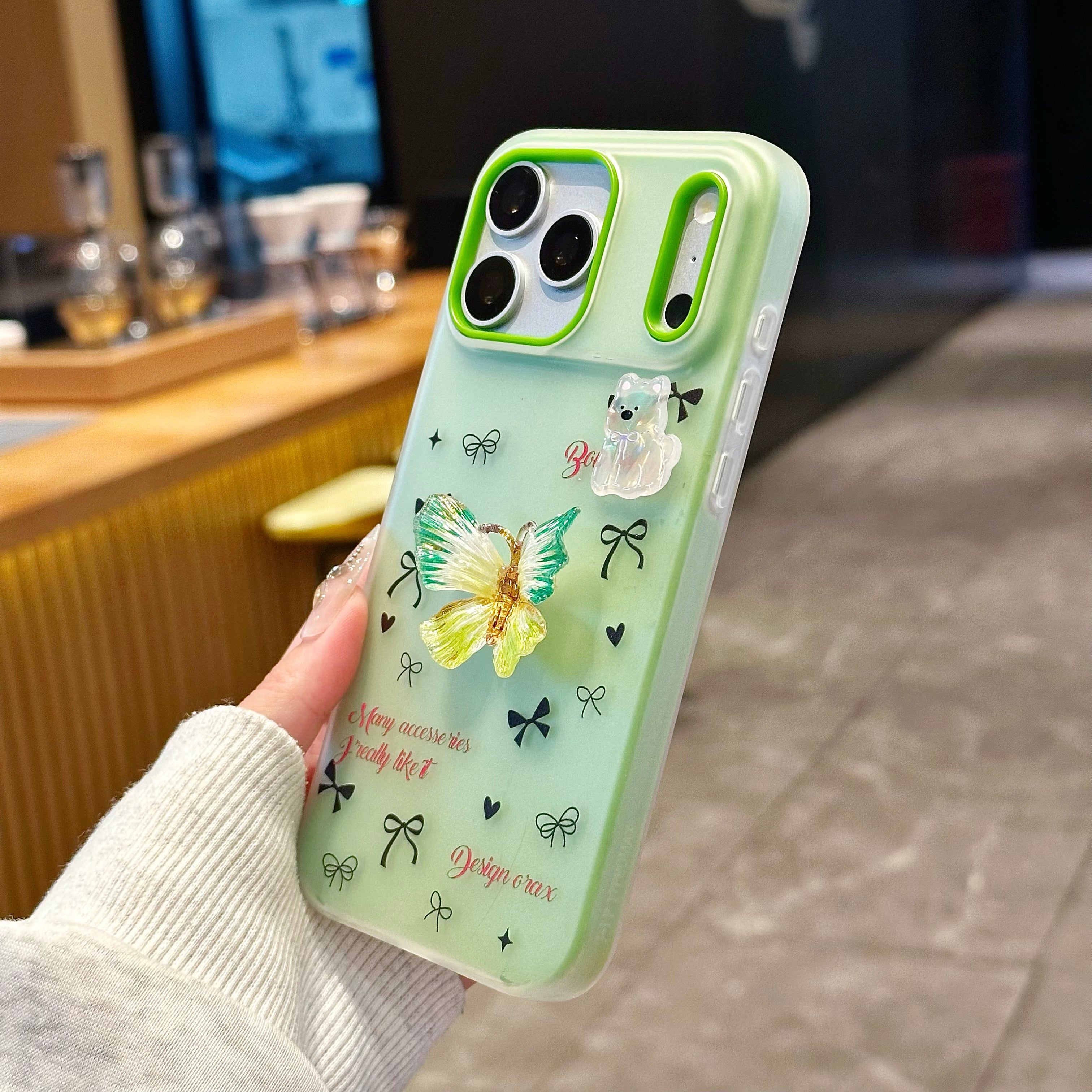 Matcha Flutter Dream Coquette Luxury Handcrafted Butterfly & Bow Motif Silicone Phone Case