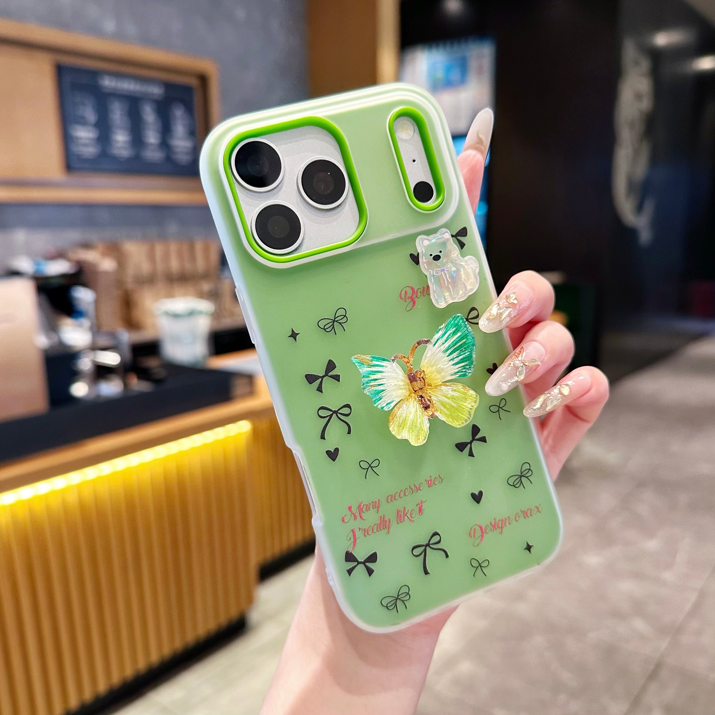 Matcha Flutter Dream Coquette Luxury Handcrafted Butterfly & Bow Motif Silicone Phone Case