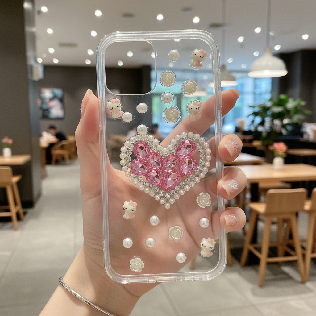 White Peals With Pink Diamond Heart Silicon Phone Cases