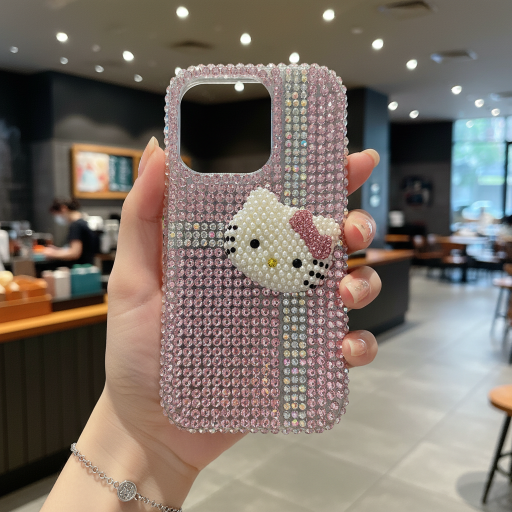 Pink Diamond Bliss Phone Case — Luxury Handcrafted Kitty Full Rhinestone Cover