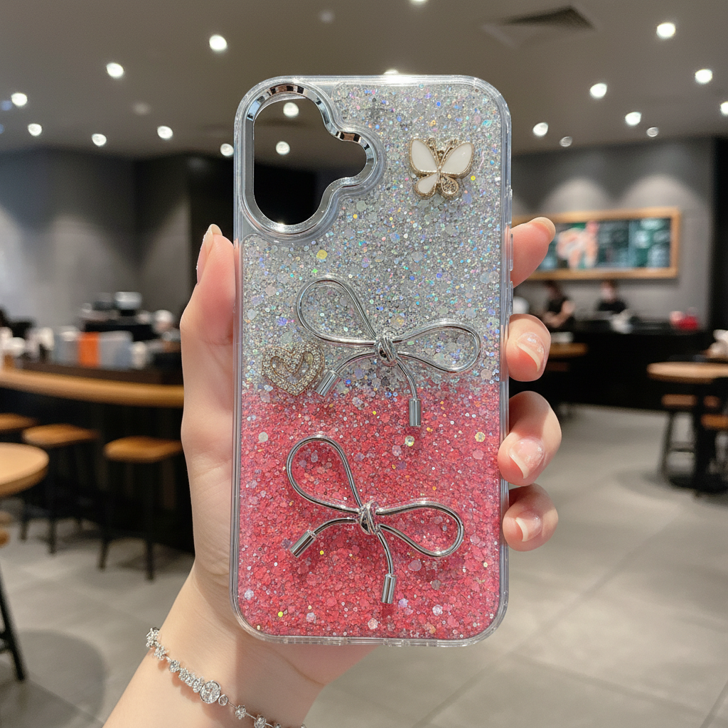 Fairy Bow Dreamy Silver Pink Silicone Phone Case