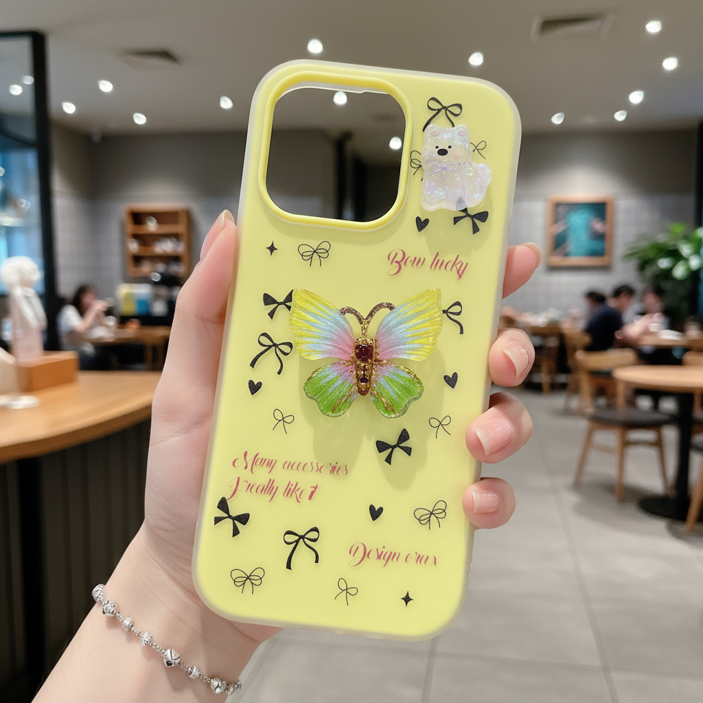 Desert Bloom Butterfly 3D Golden Wing & Blossom Shield - Phone Case For iPhone 14