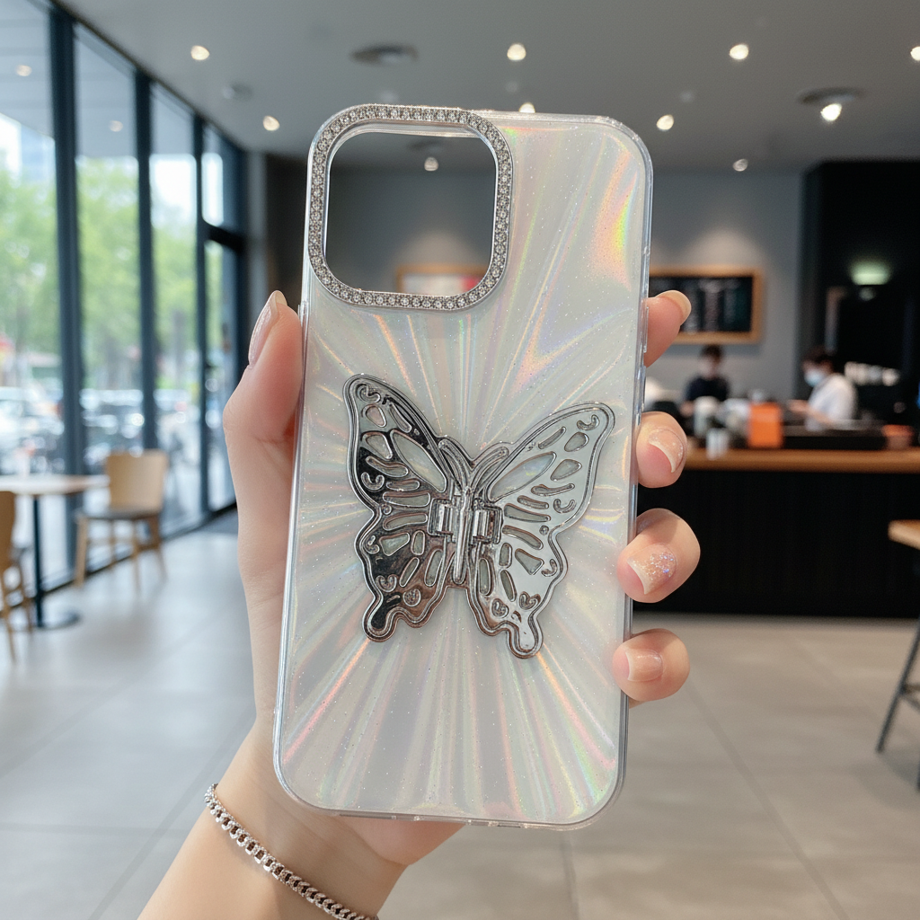 Radiant Silver Butterfly Silicone Case For iPhone