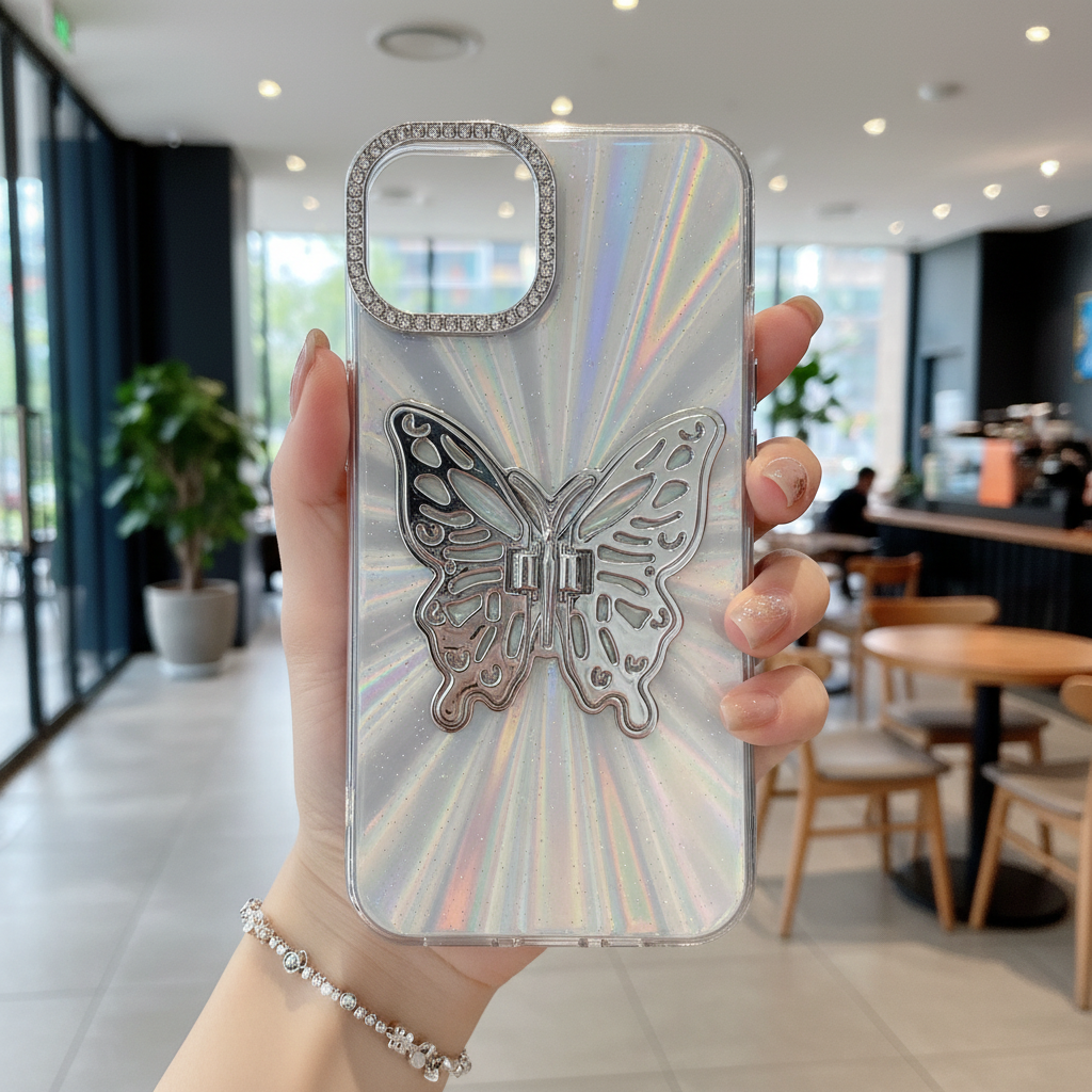 Radiant Silver Butterfly Silicone Case For iPhone