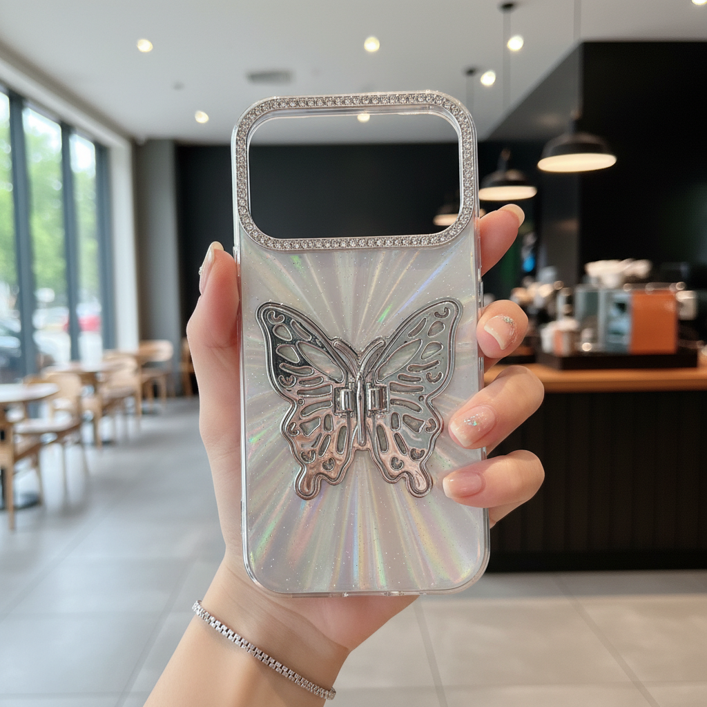 Radiant Silver Butterfly Silicone Case For iPhone