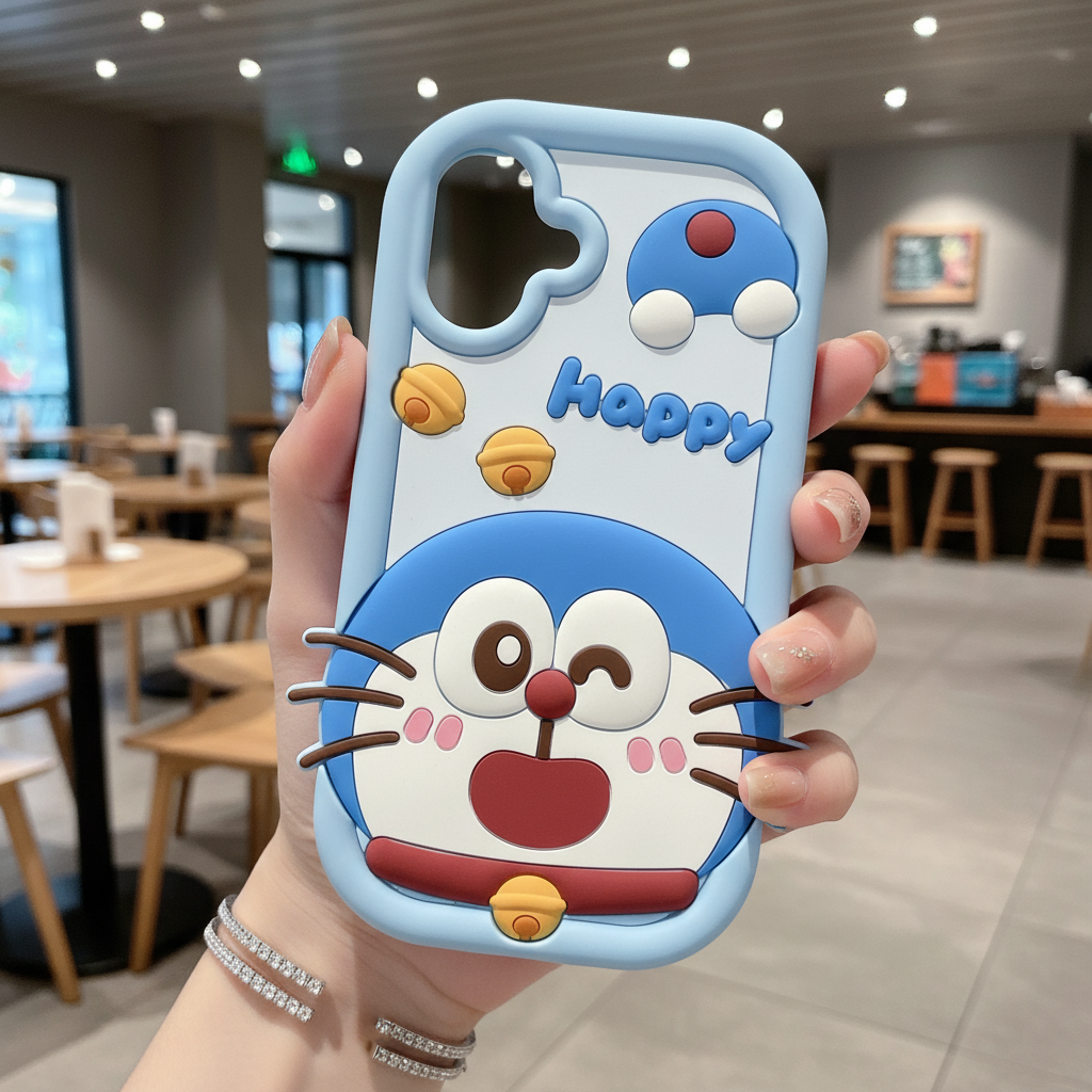 Happy Doraemon Silicone Phone Case For iPhone