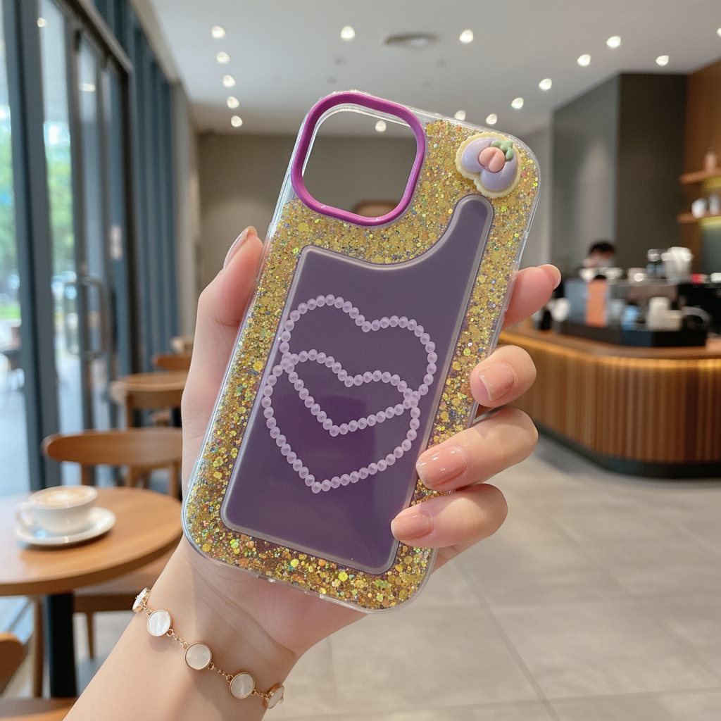 Pink Glitter Diamond Heart Silicon Phone Case