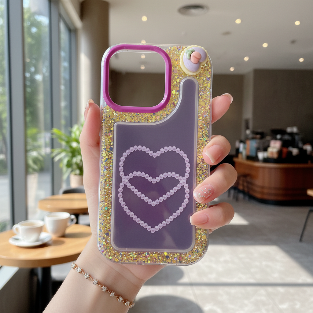 Pink Glitter Diamond Heart Silicon Phone Case