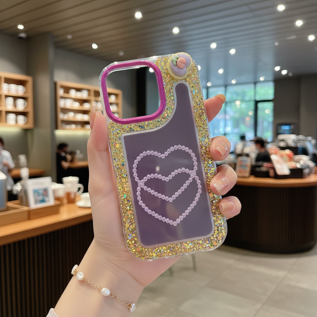 Pink Glitter Diamond Heart Silicon Phone Case