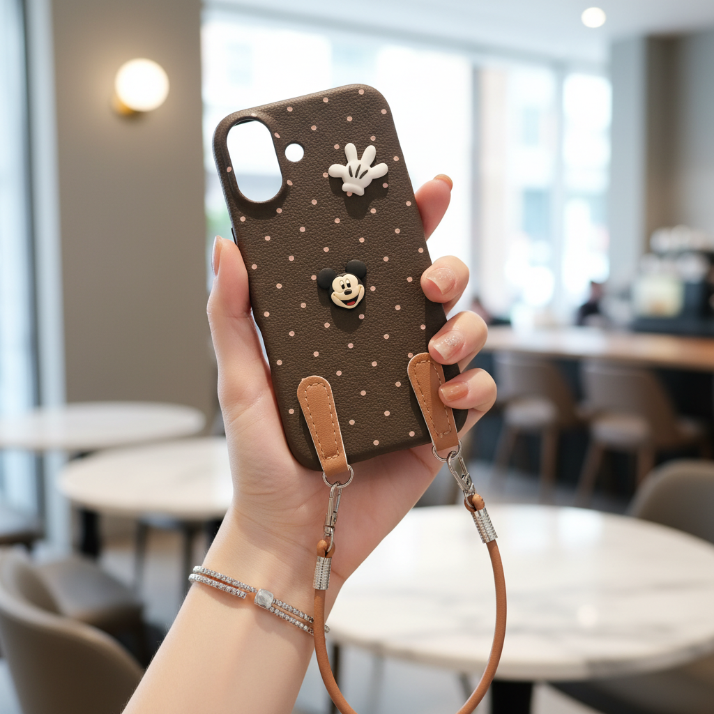 Mickey Mouse Polka Dot Leather Strap Phone Case
