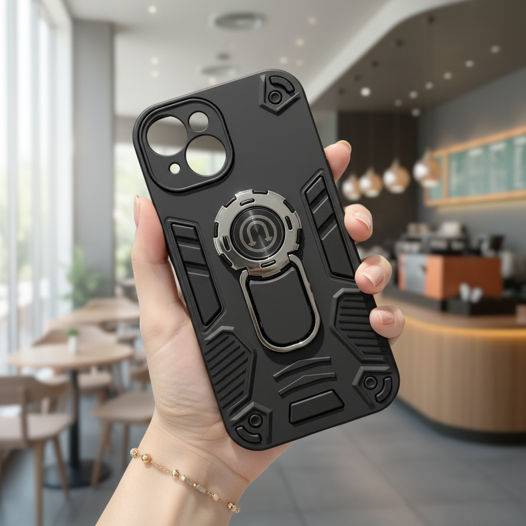 Matte Black Heavy Duty Armor Case with Magnetic Ring Kickstand Case