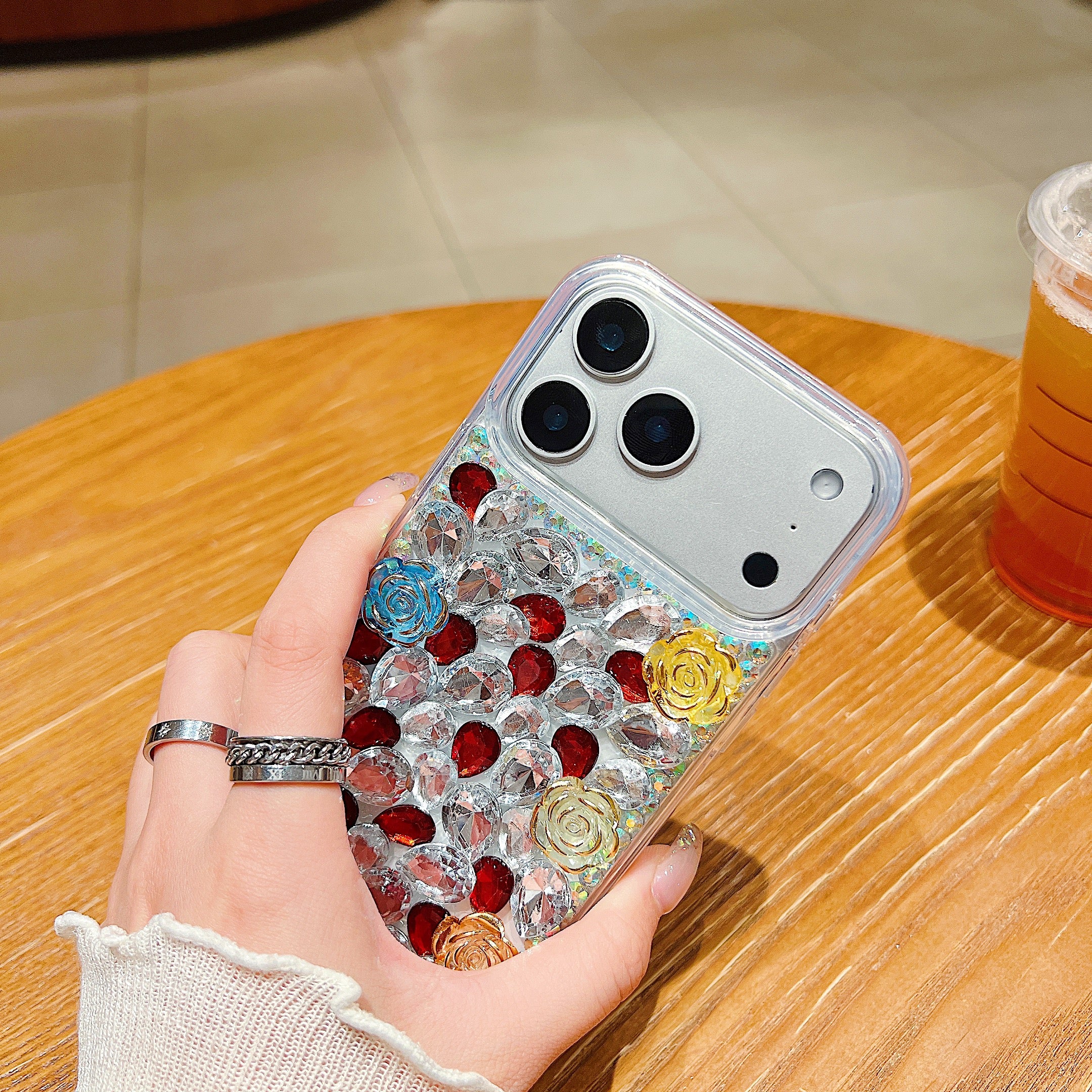Rainbow Rose Crystal Phone Case – 3D Multicolor Flower & Diamond Gem Case