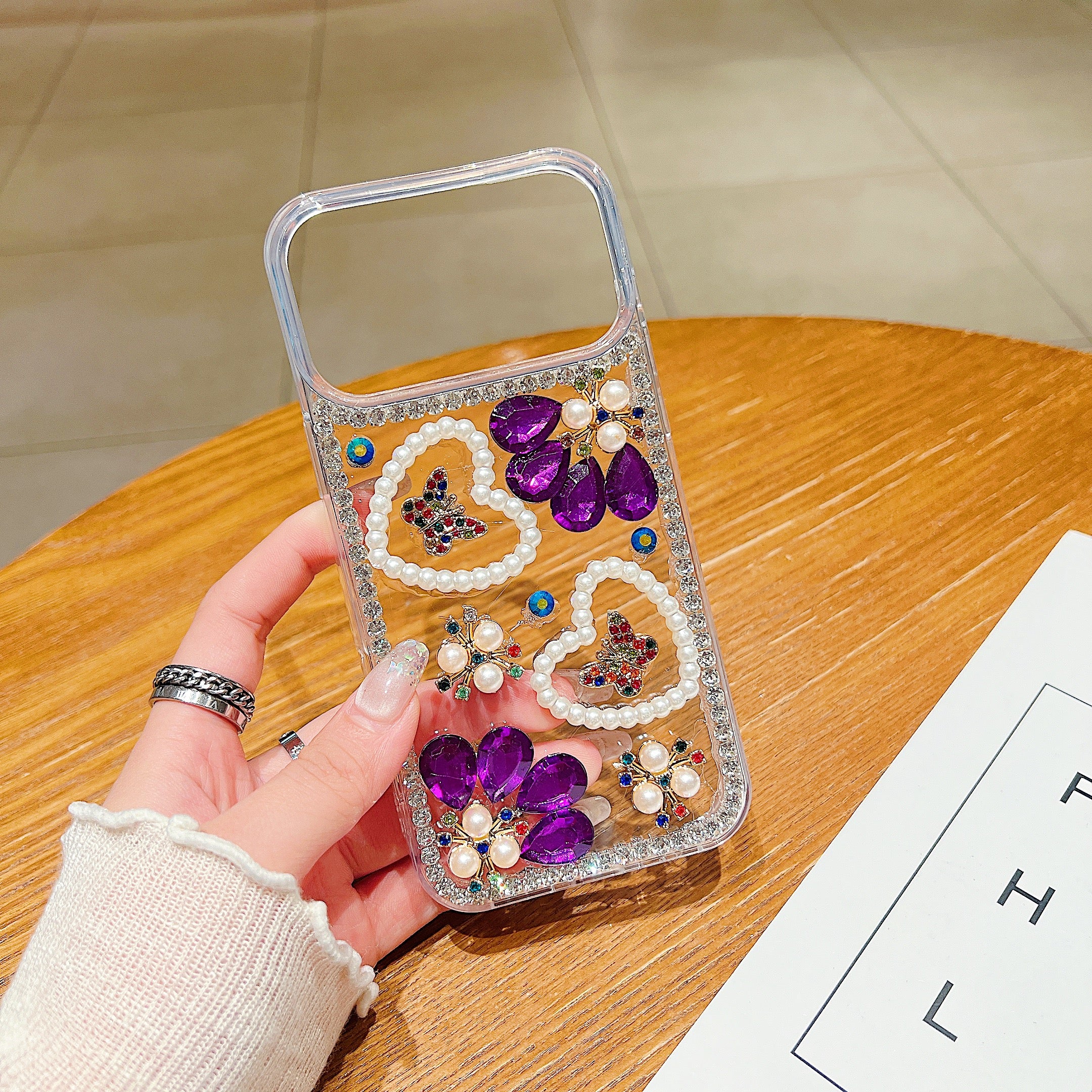 Royal Amethyst Flower Phone Case – Sparkly Diamond & Pearl 3D Floral Design