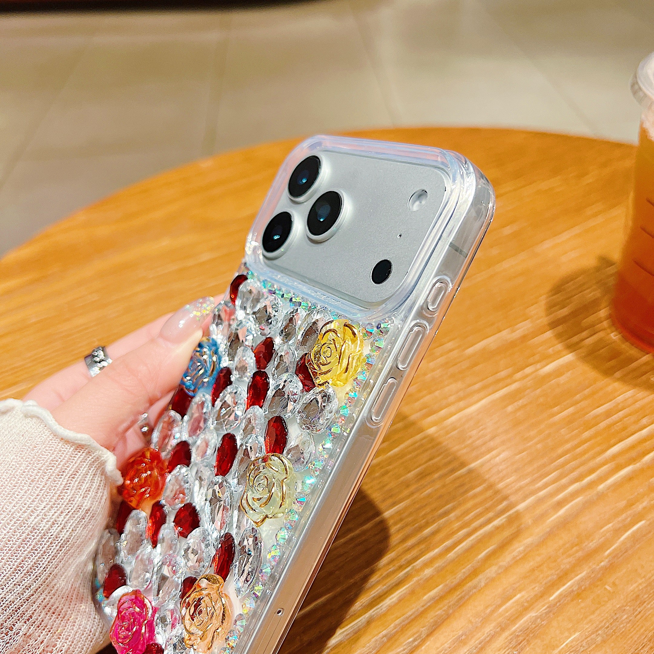 Rainbow Rose Crystal Phone Case – 3D Multicolor Flower & Diamond Gem Case
