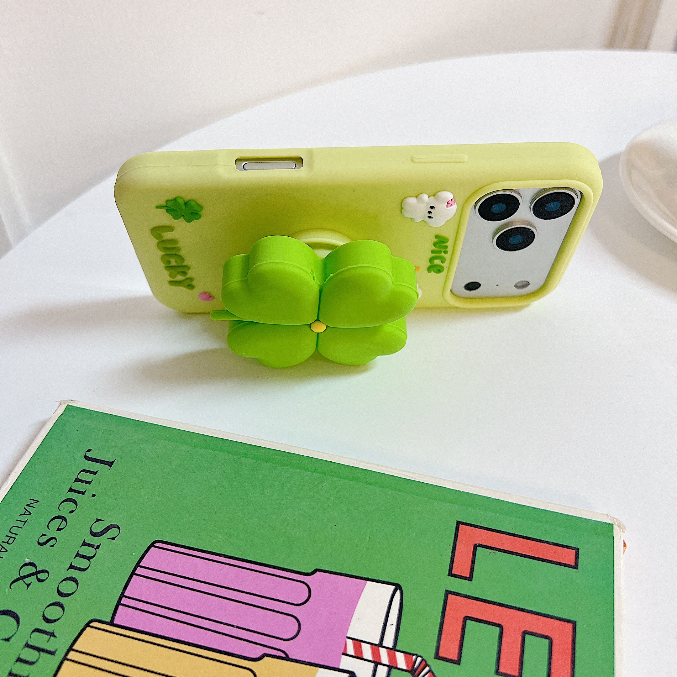3D Green Clover 'Lucky & Nice' Cute Cartoon Design Silicone Phone Case