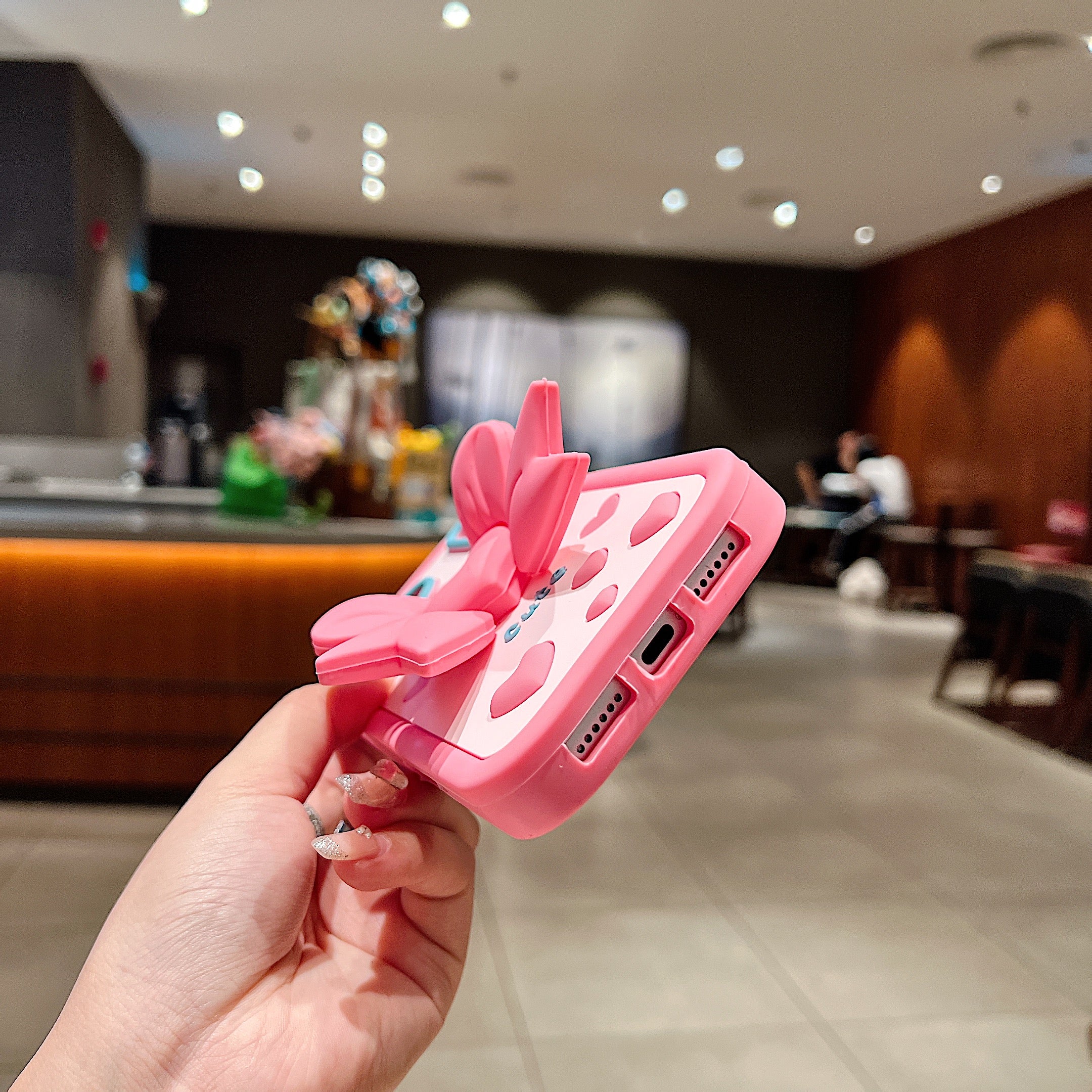 Pink Heart With Bow Stand Silicon Phone Cases For iPhone