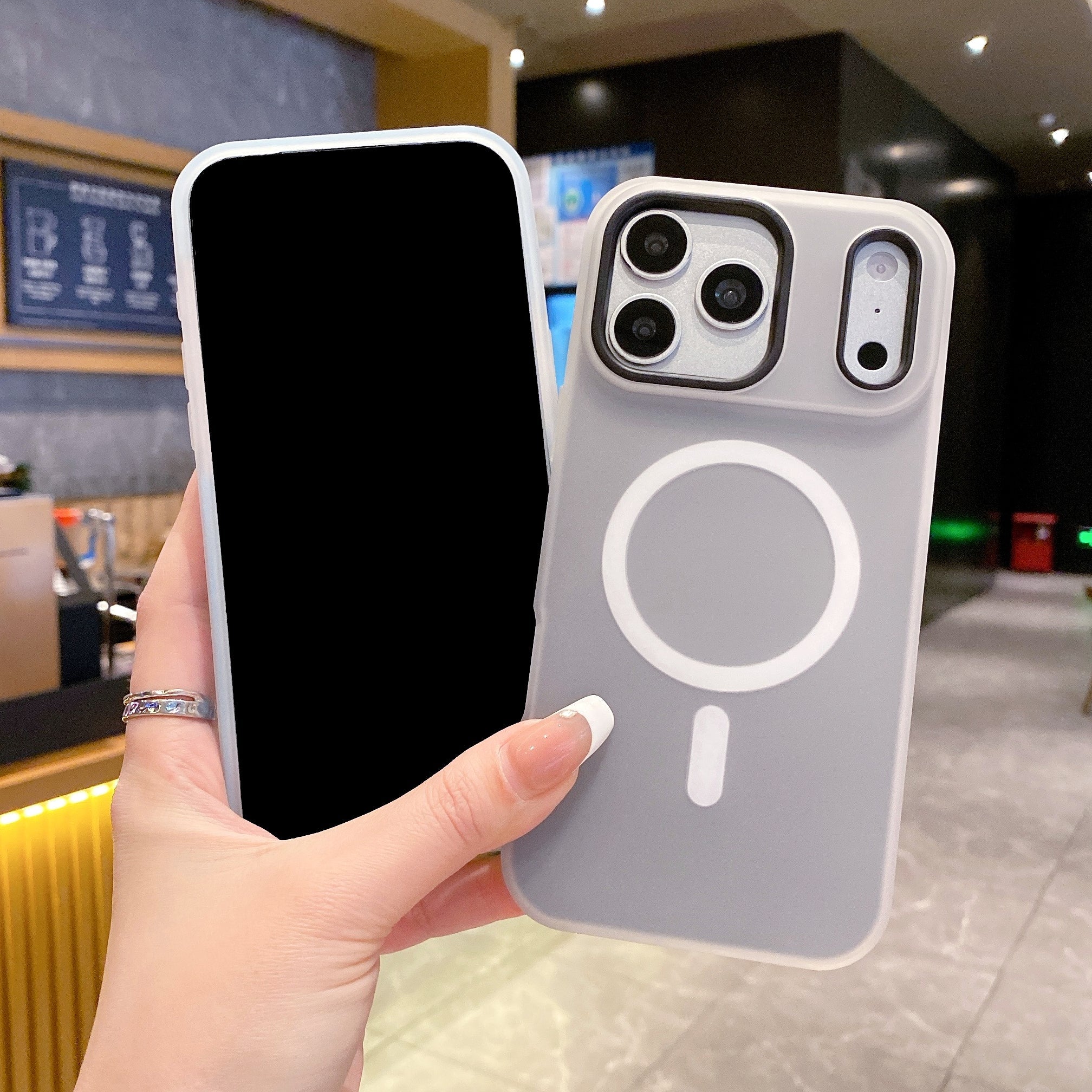 Black Fog With White MagSafe Ring Silicone Case For iPhone 13