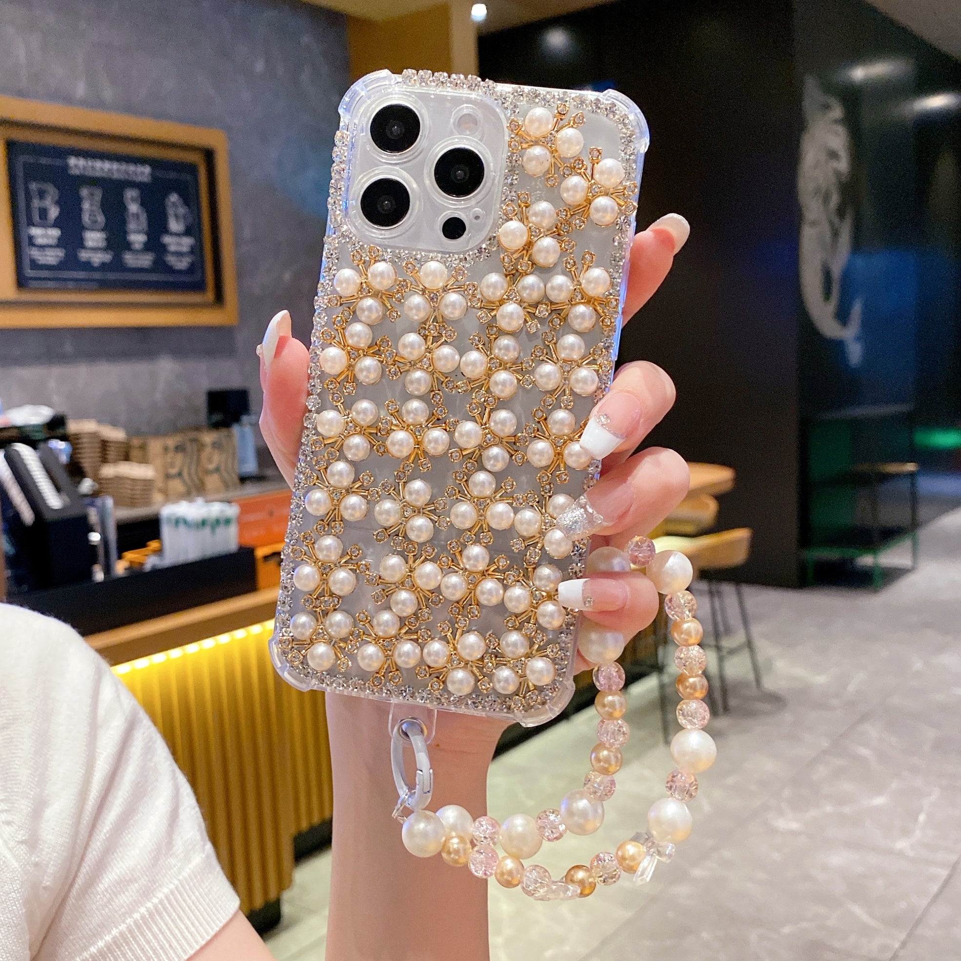 Elegant Pearl & Crystal Embellished Silicon Phone Case