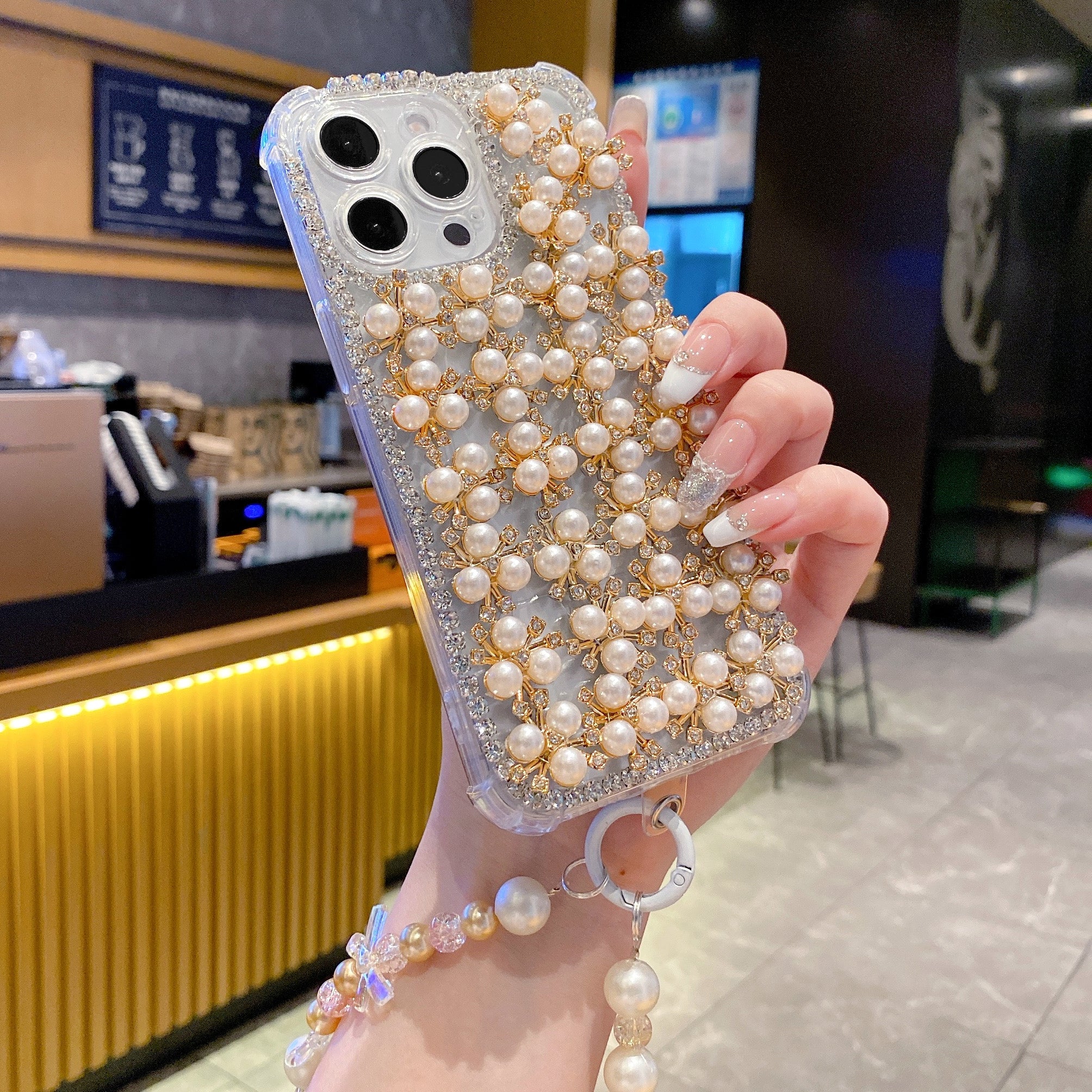 Elegant Pearl & Crystal Embellished Silicon Phone Case