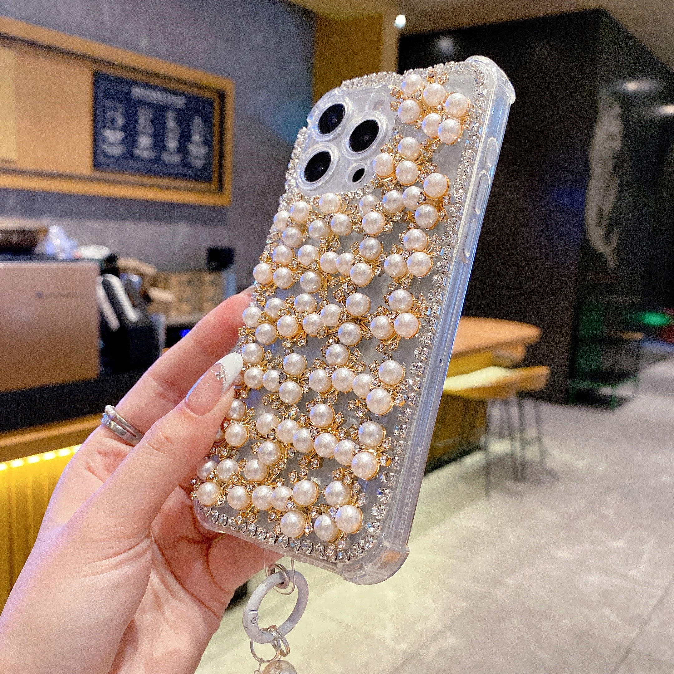 Elegant Pearl & Crystal Embellished Silicon Phone Case