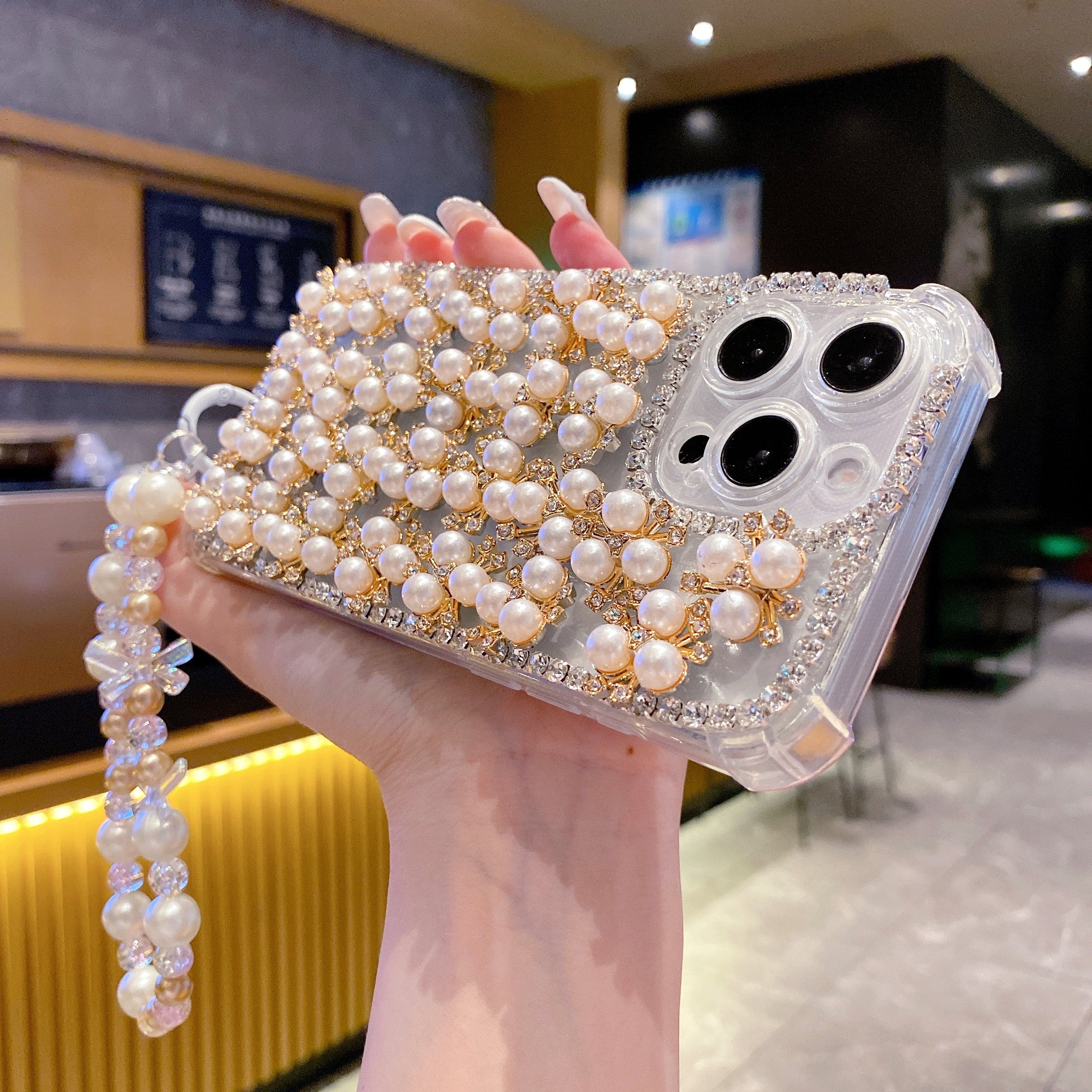 Elegant Pearl & Crystal Embellished Silicon Phone Case