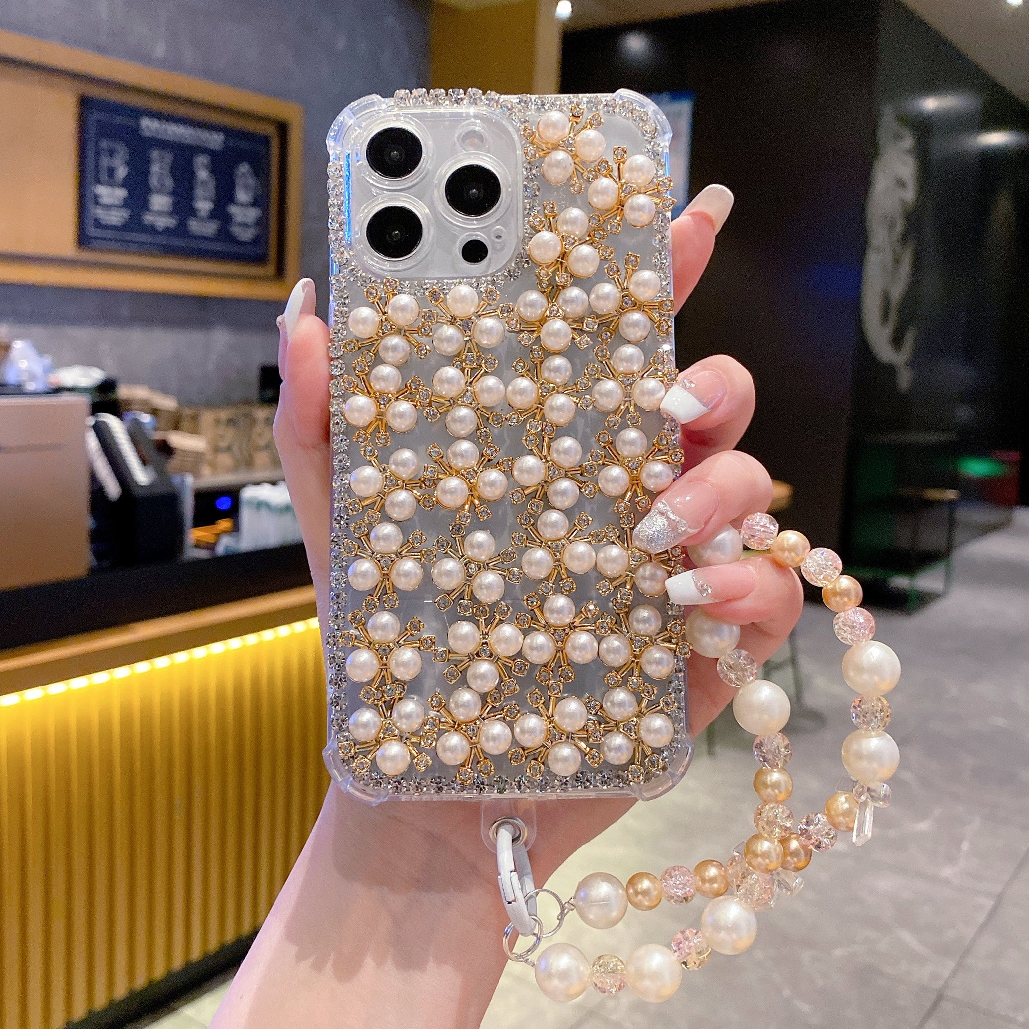 Elegant Pearl & Crystal Embellished Silicon Phone Case