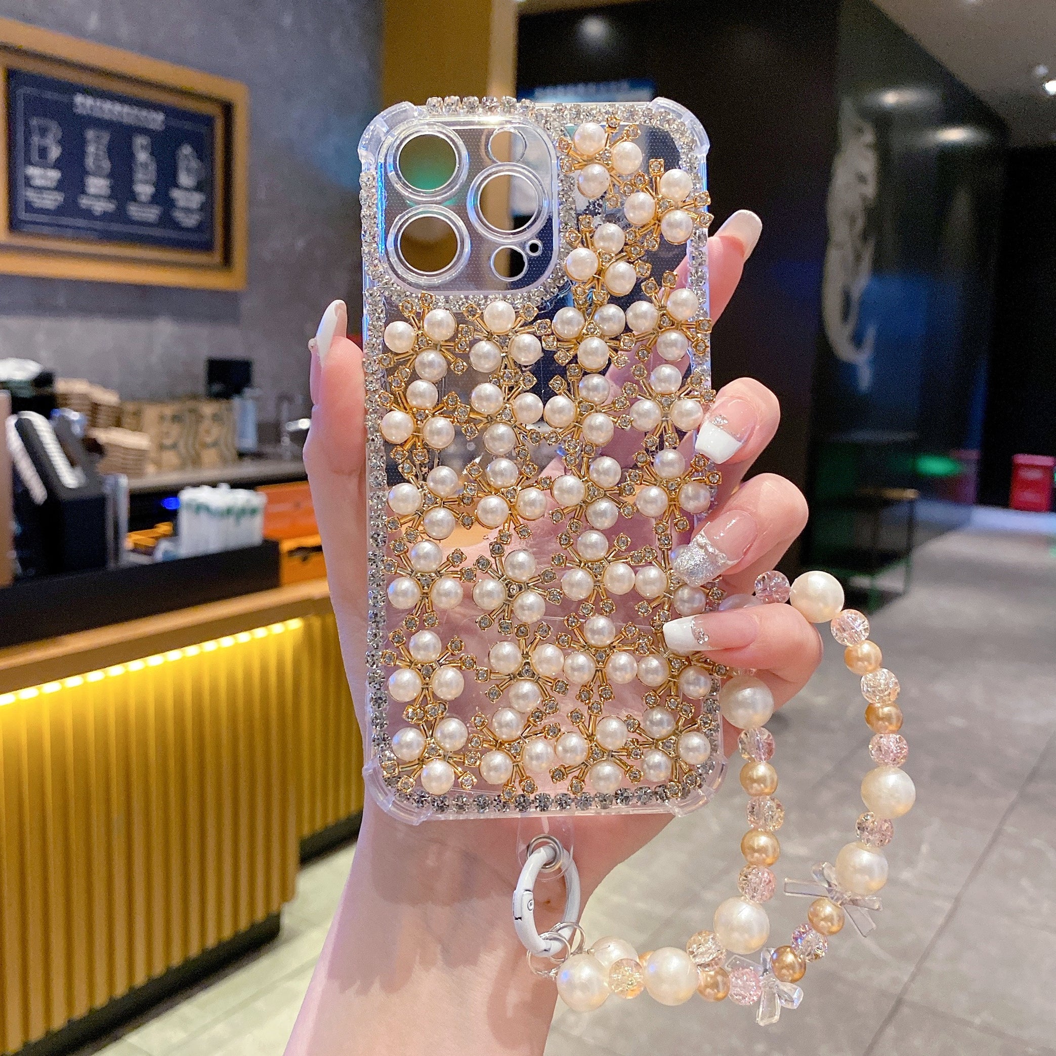 Elegant Pearl & Crystal Embellished Silicon Phone Case