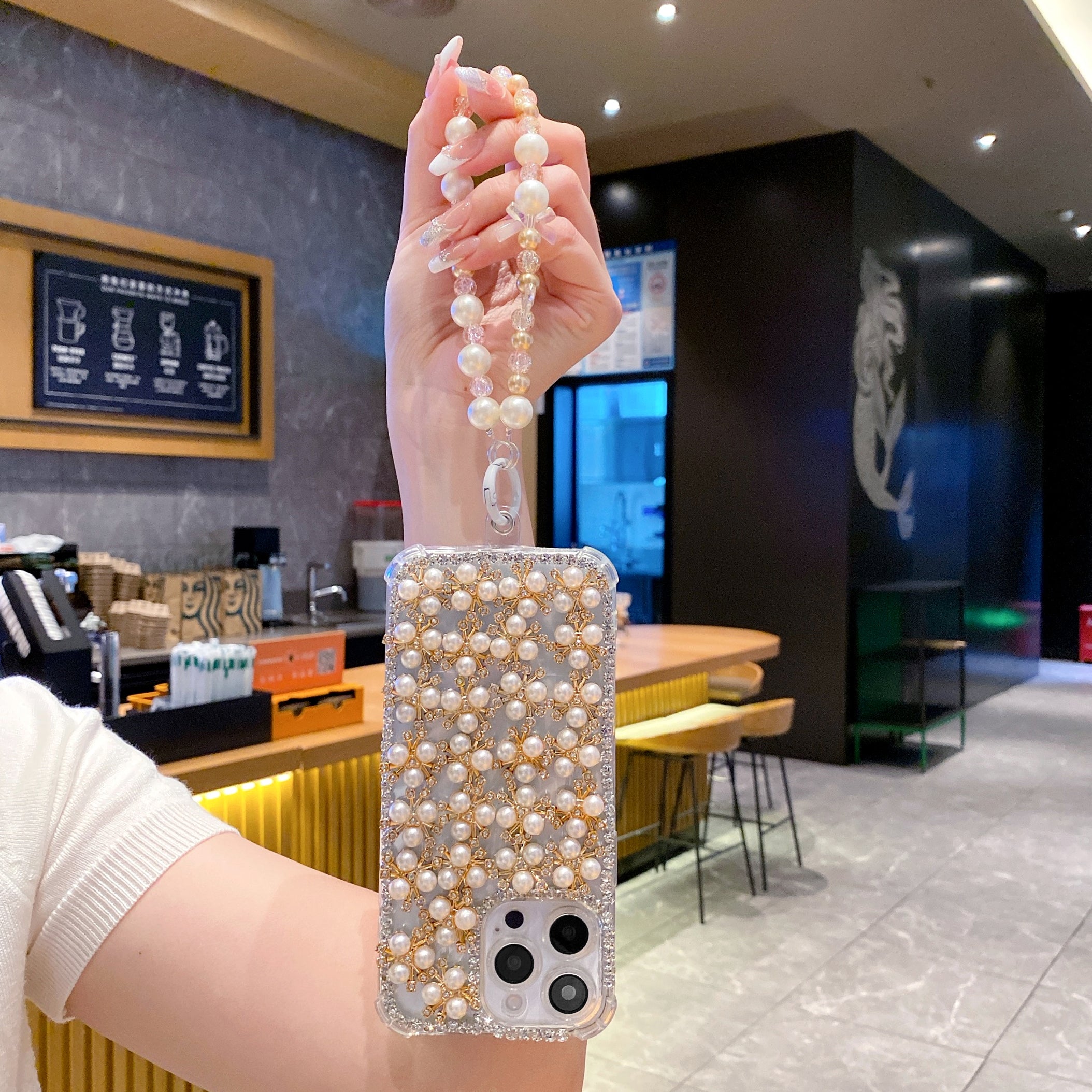 Elegant Pearl & Crystal Embellished Silicon Phone Case