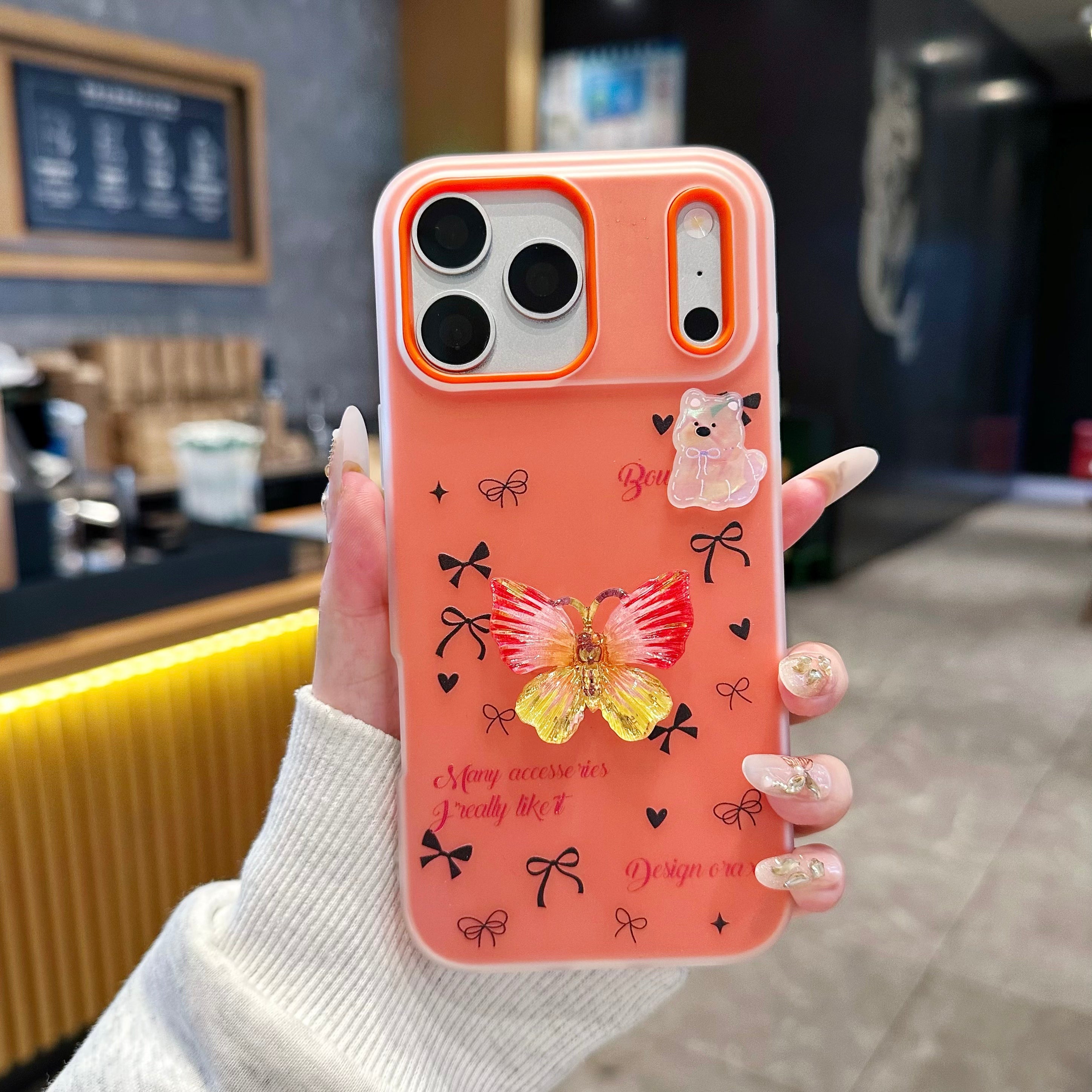 Sunbeam Flutter Aesthetic Luxury Yellow Butterfly & Bear Motif Silicone Phone Case