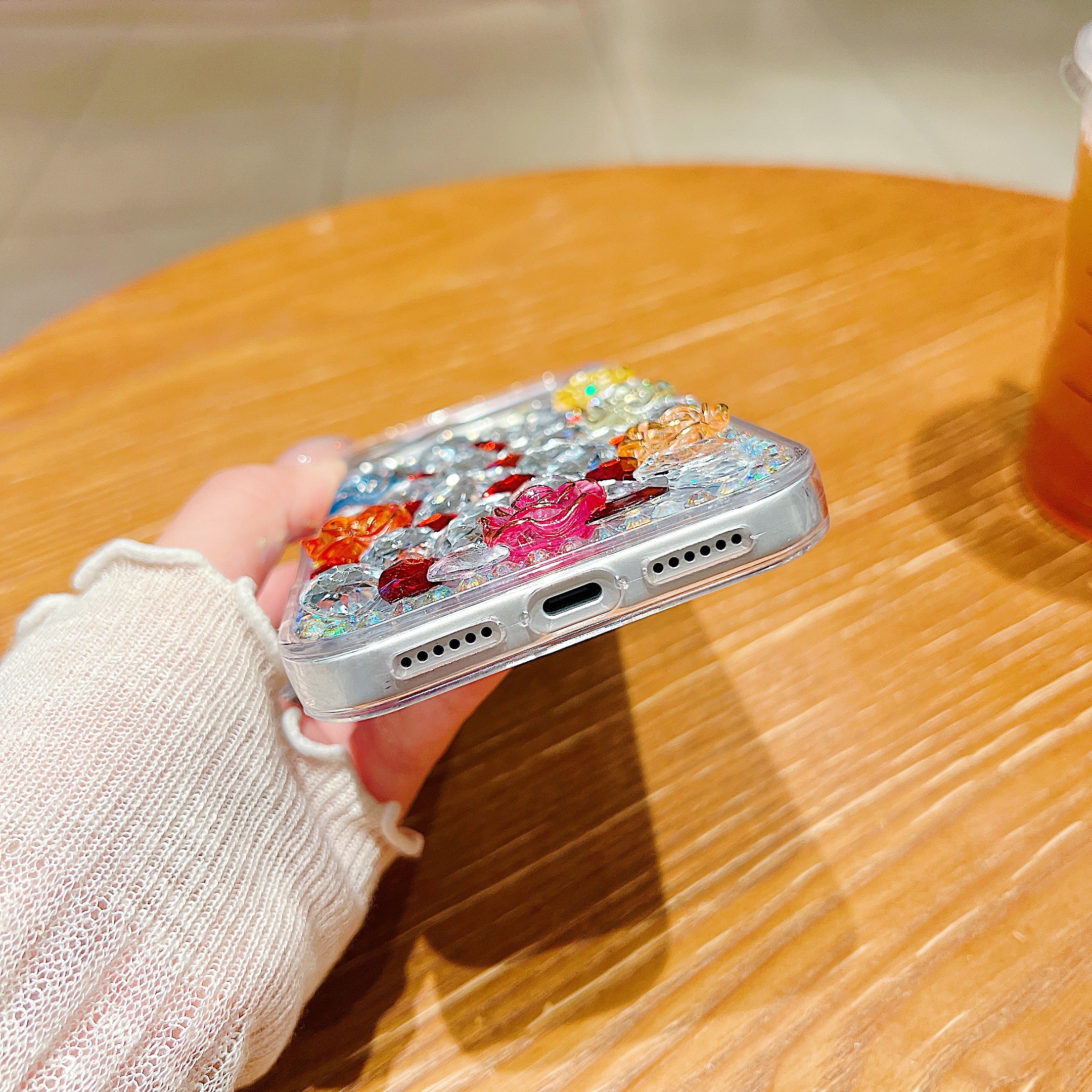 Rainbow Rose Crystal Phone Case – 3D Multicolor Flower & Diamond Gem Case