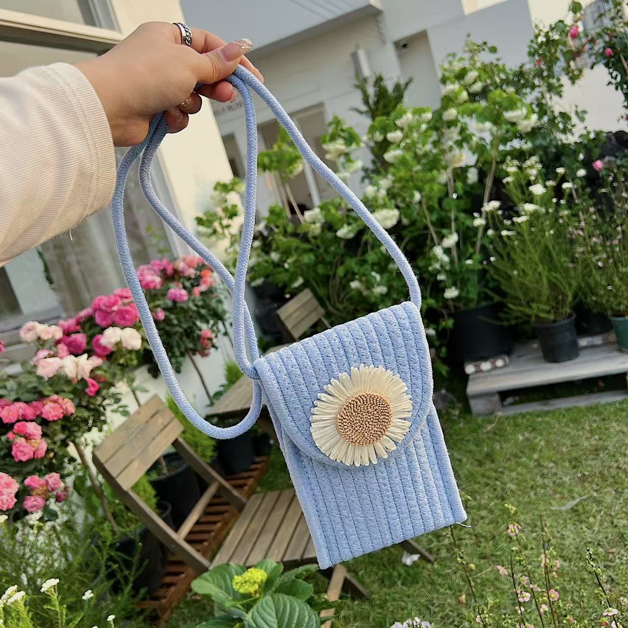Stylish Flower Jute Sling Bag Silicon Phone Cases
