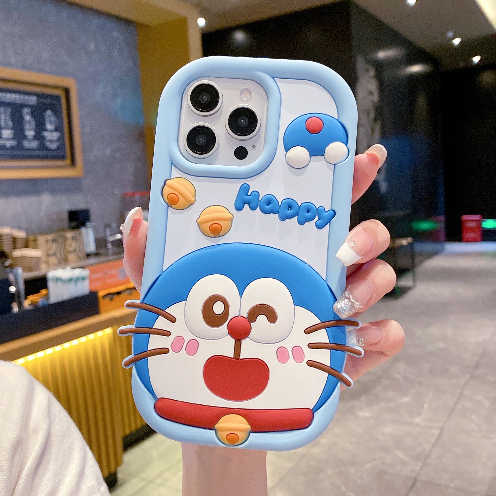 Happy Doraemon Silicon Phone Case For iPhone