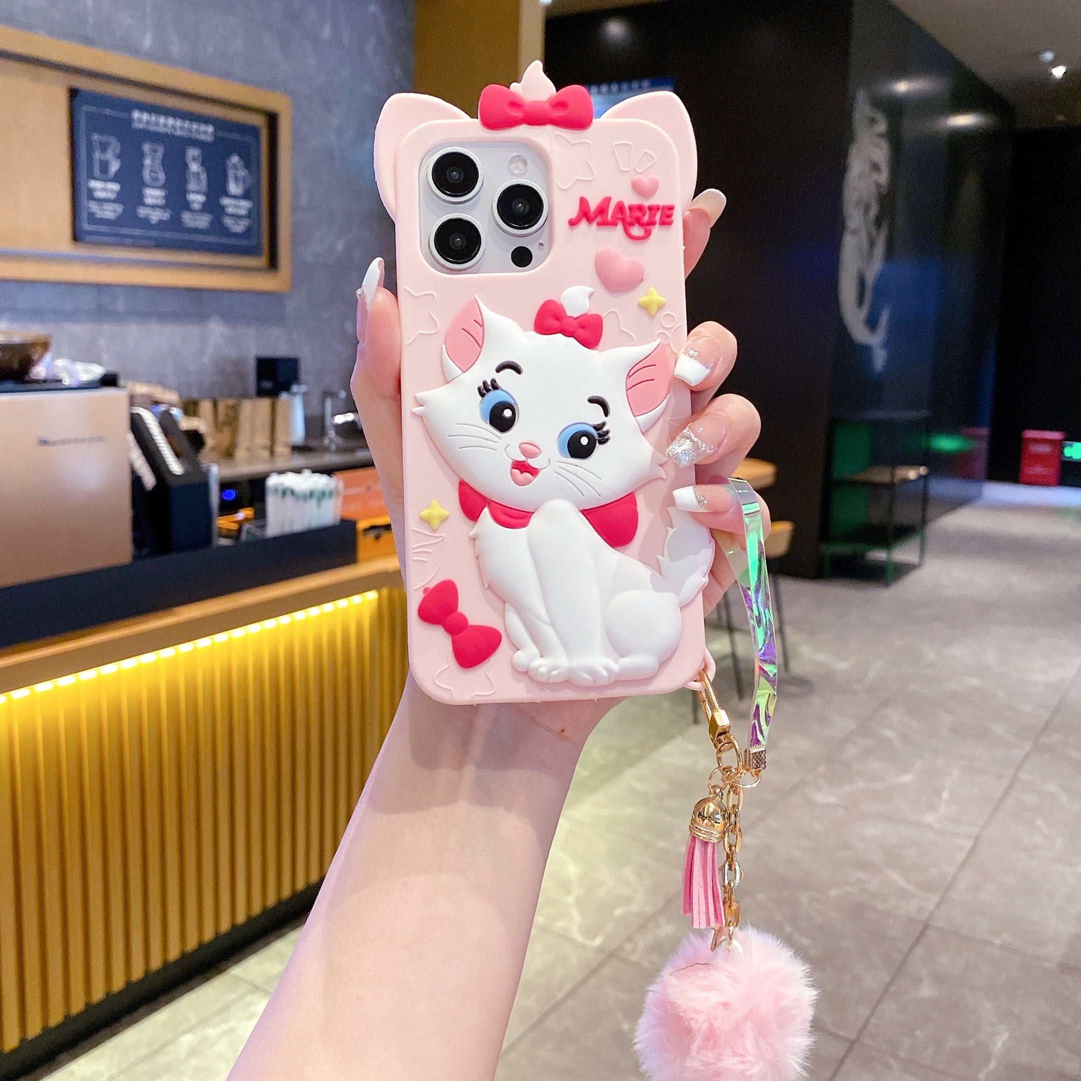 Disney Marie Cat With Fur Charm Silicon Phone Cases