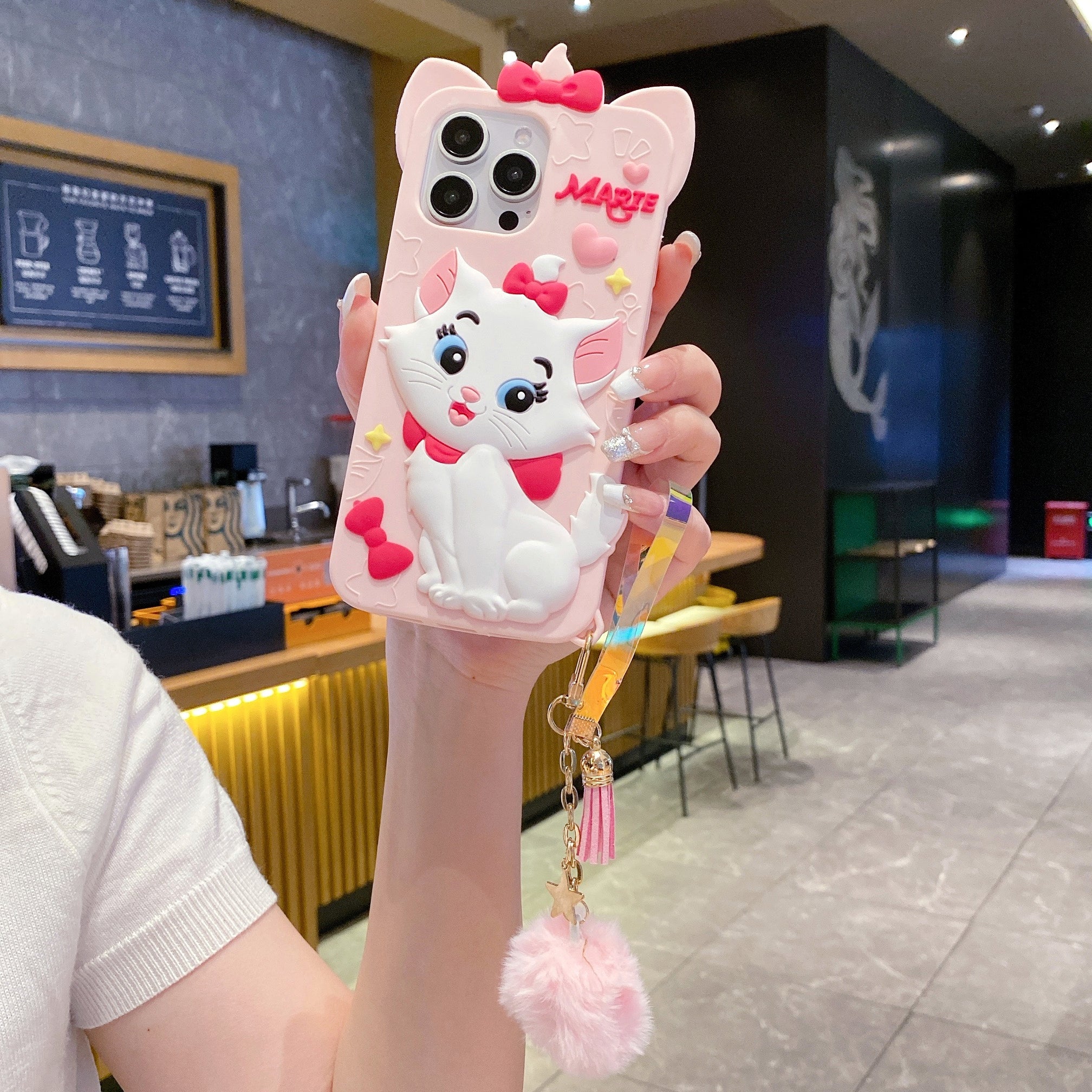 Disney Marie Cat With Fur Charm Silicon Phone Cases
