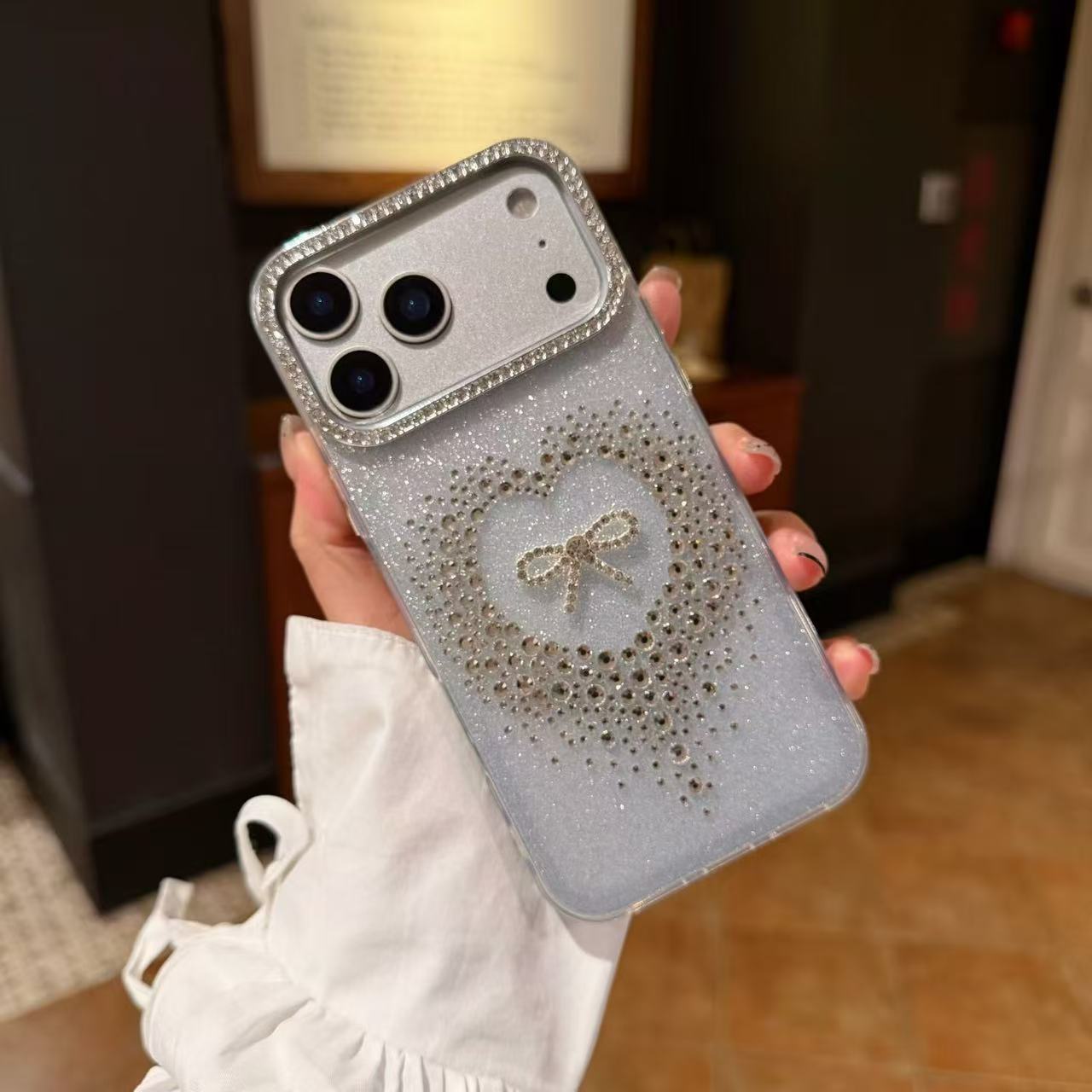 Stardust Heart Shimmer Case Luxury Silver Ribbon & Glitter Shield