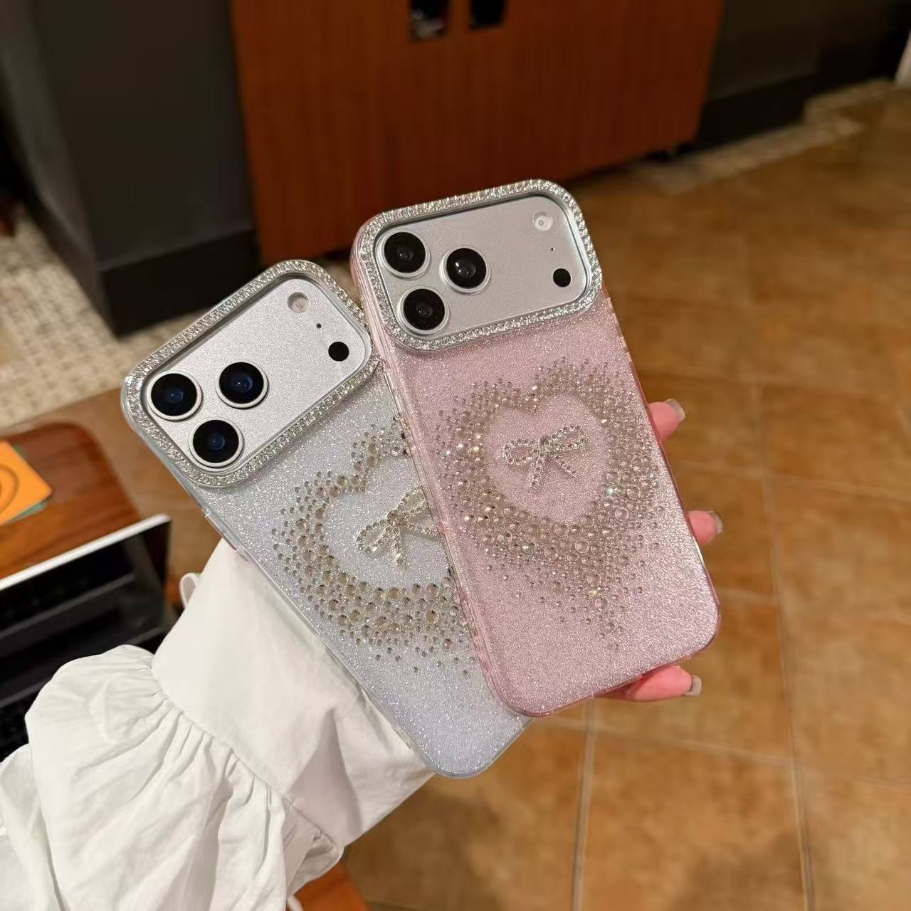 Stardust Heart Shimmer Case Luxury Silver Ribbon & Glitter Shield