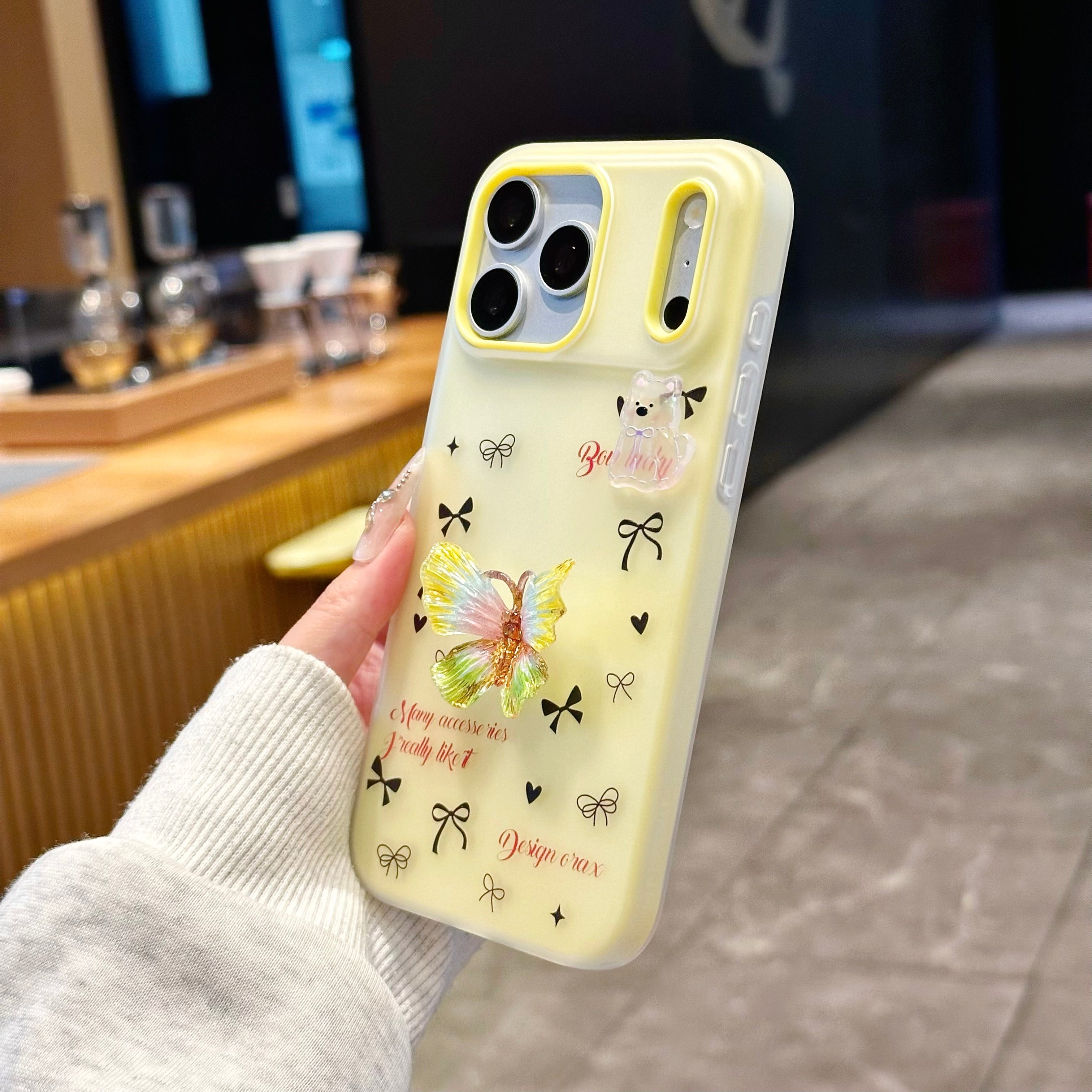Desert Bloom Butterfly 3D Golden Wing & Blossom Shield Silicone Phone Case
